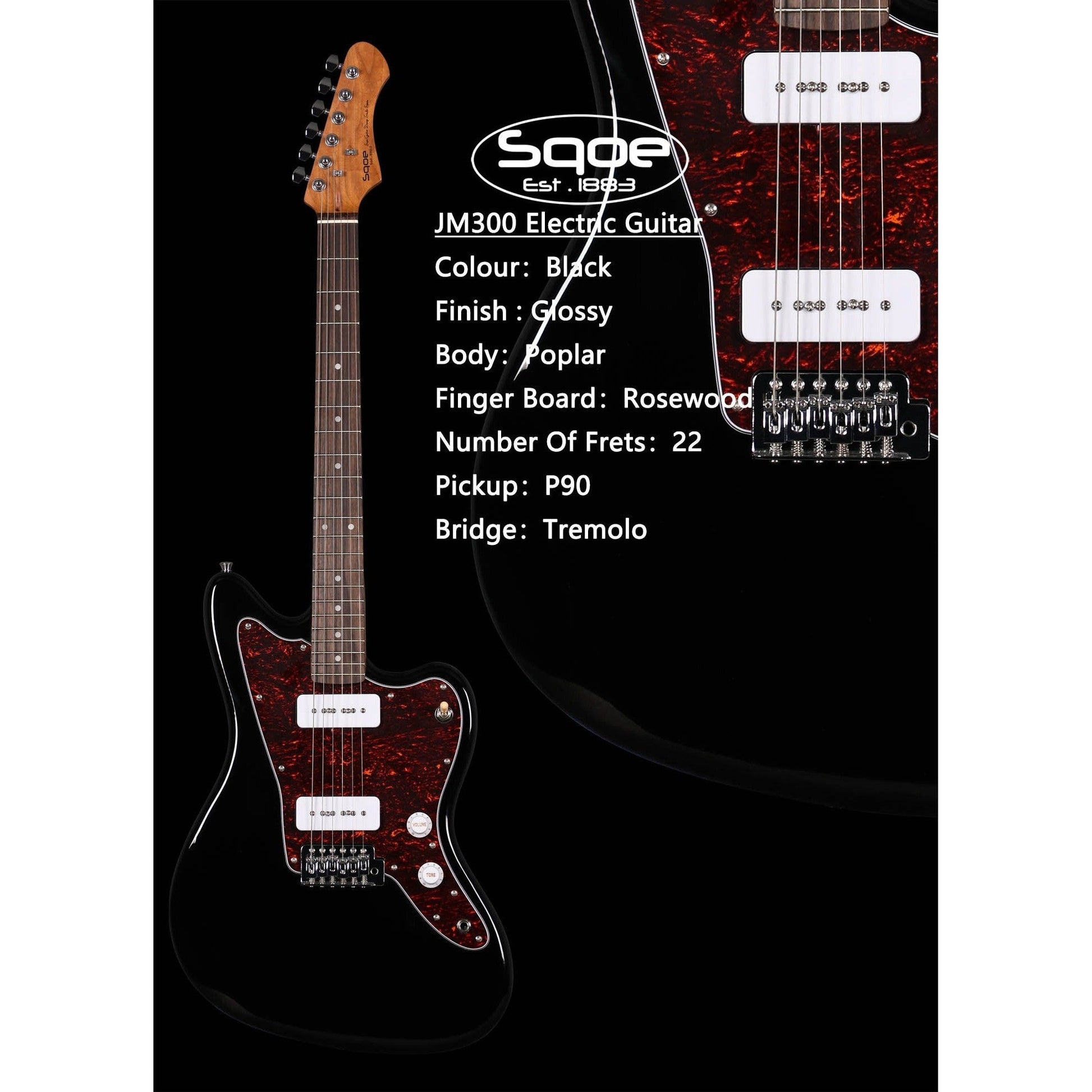 Đàn Guitar Điện Sqoe JM300, Black