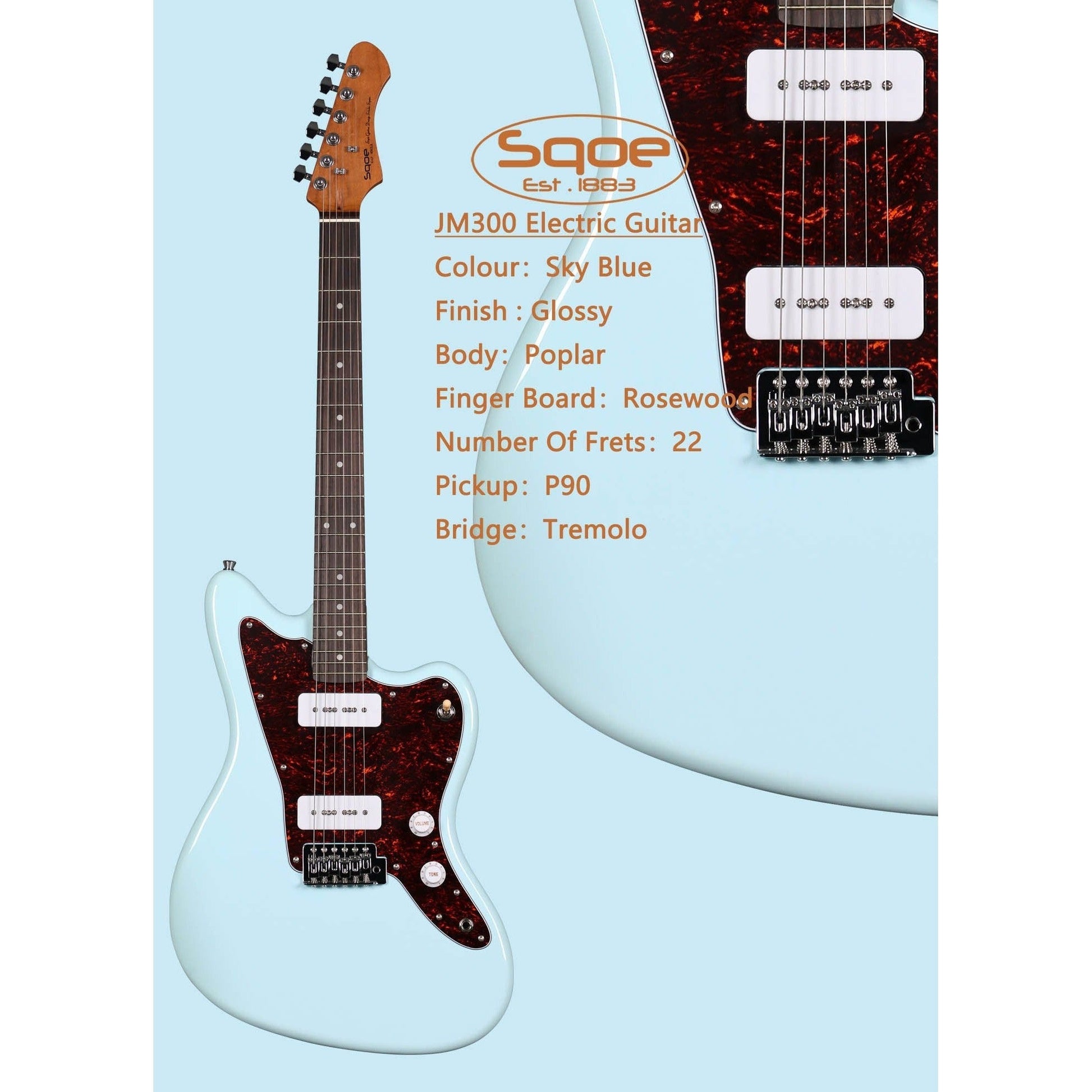 Đàn Guitar Điện Sqoe JM300, Sonic Blue