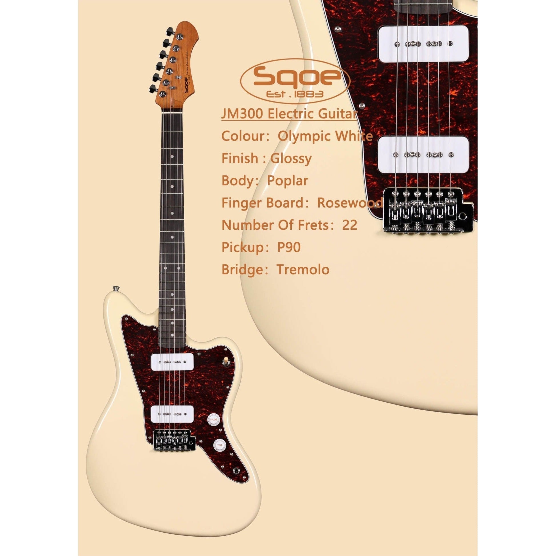 Đàn Guitar Điện Sqoe JM300, Vintage White