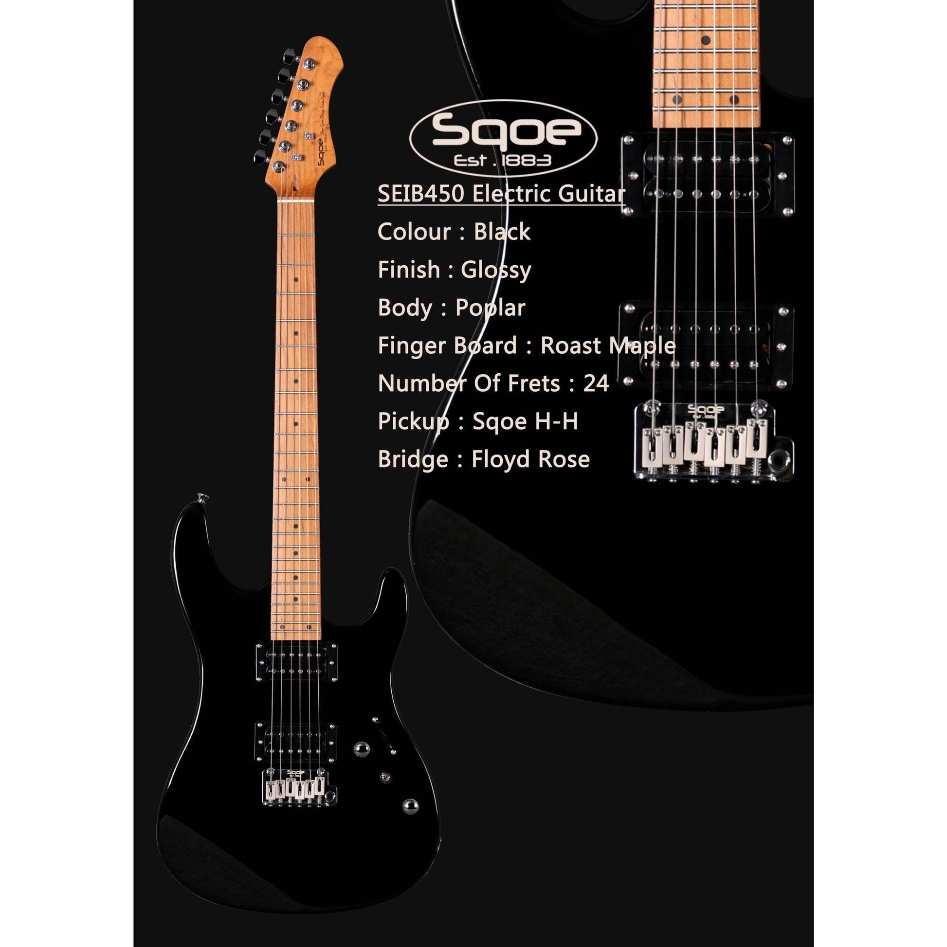 Đàn Guitar Điện Sqoe SEIB450, Black