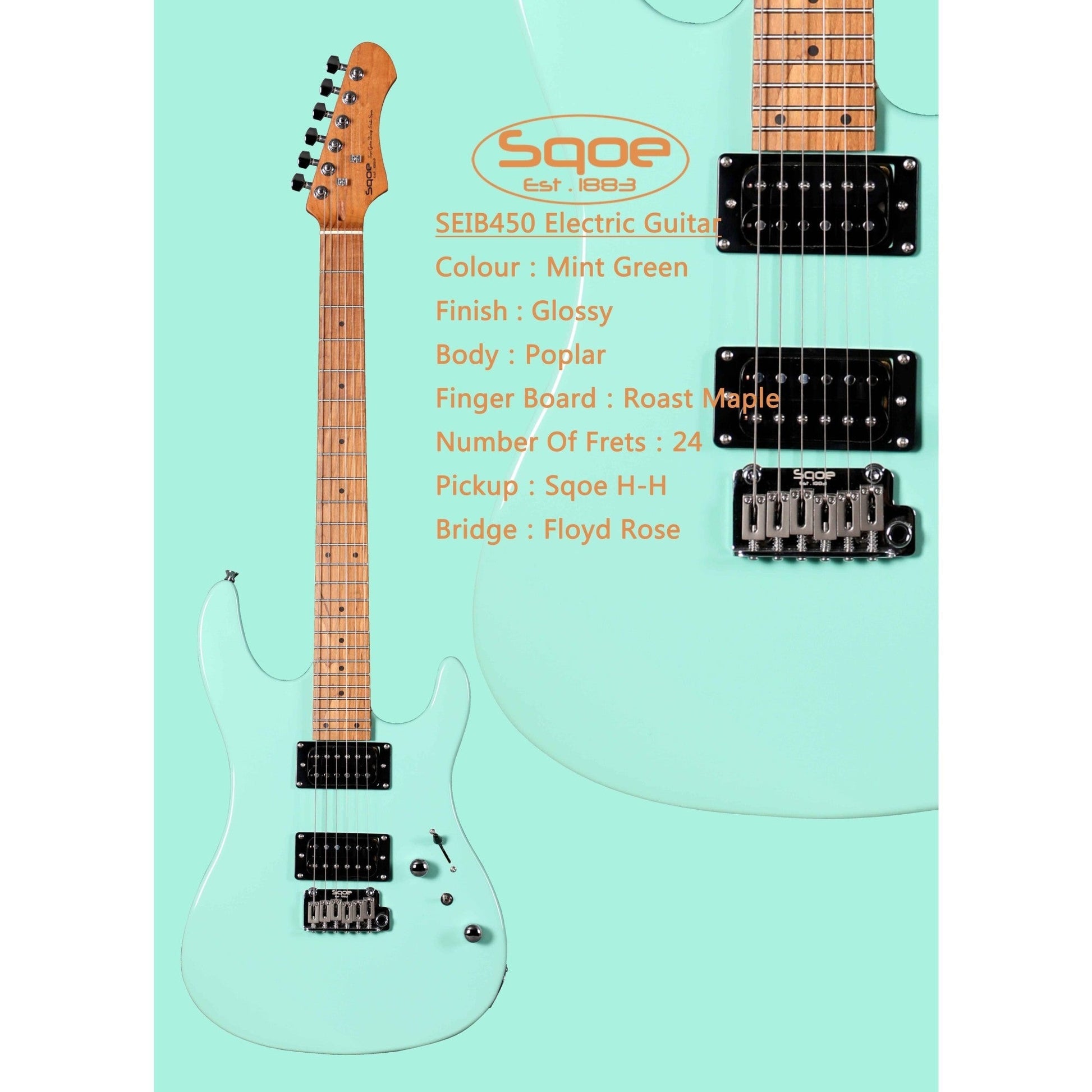 Đàn Guitar Điện Sqoe SEIB450, Mint Green