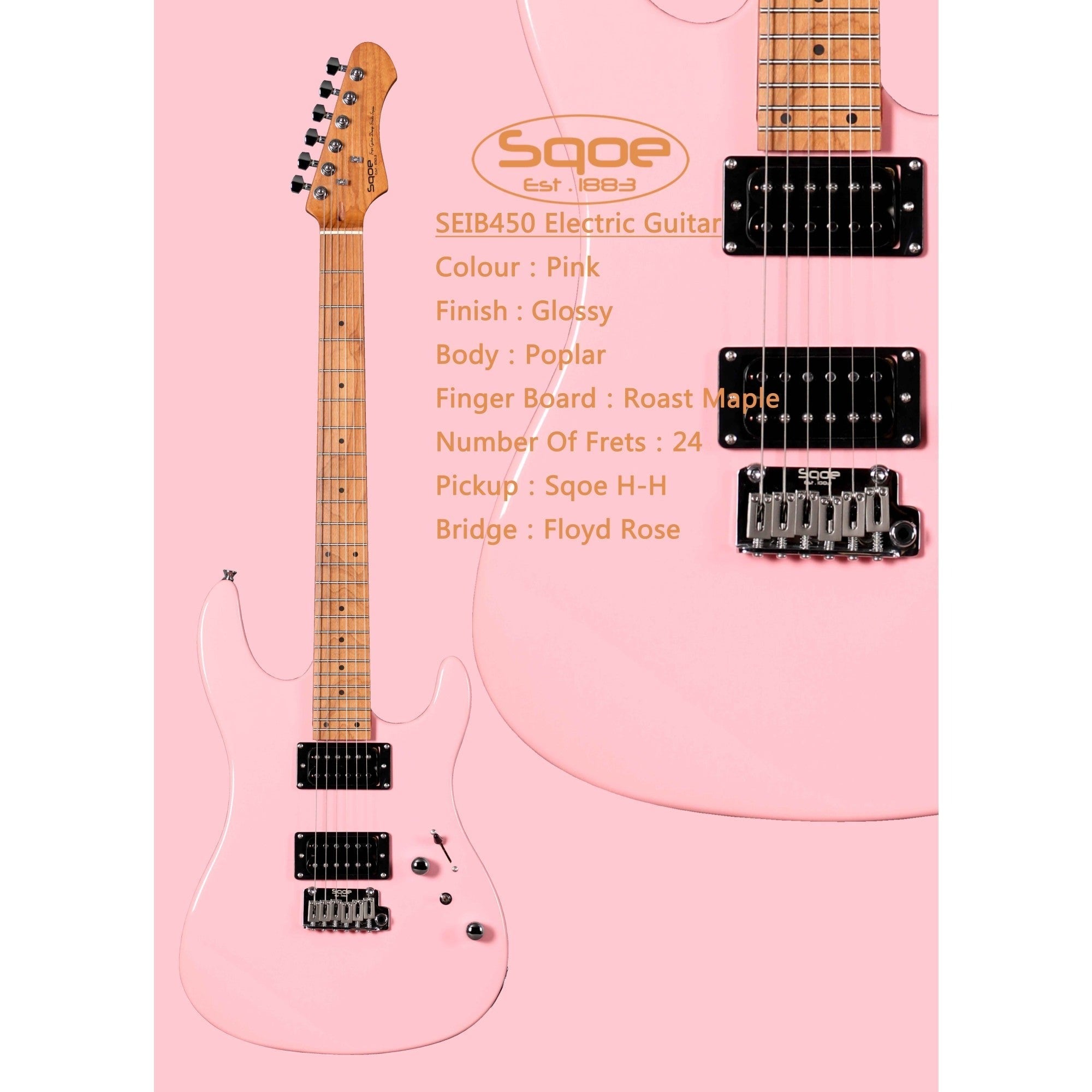 Đàn Guitar Điện Sqoe SEIB450, Pink