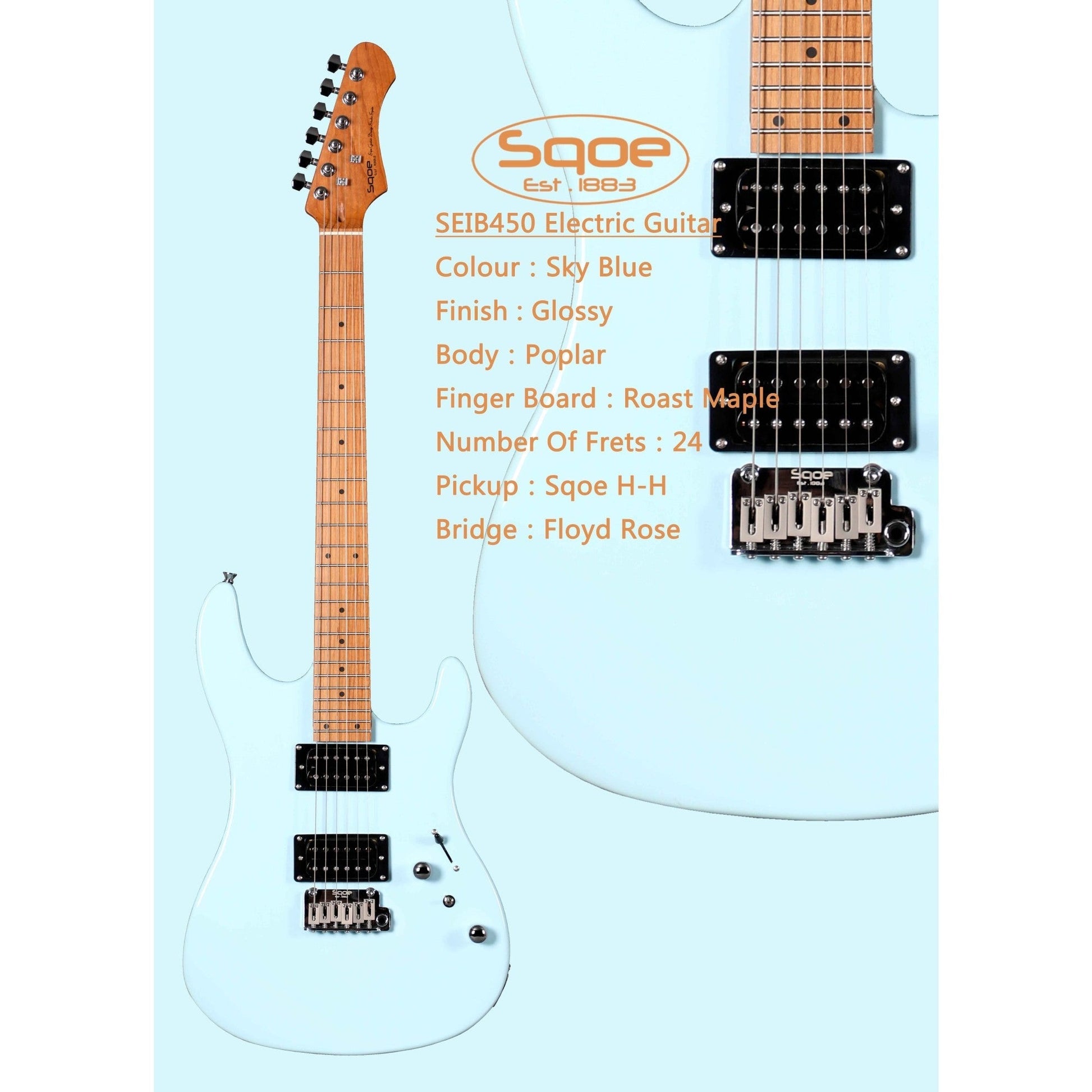 Đàn Guitar Điện Sqoe SEIB450, Sky Blue