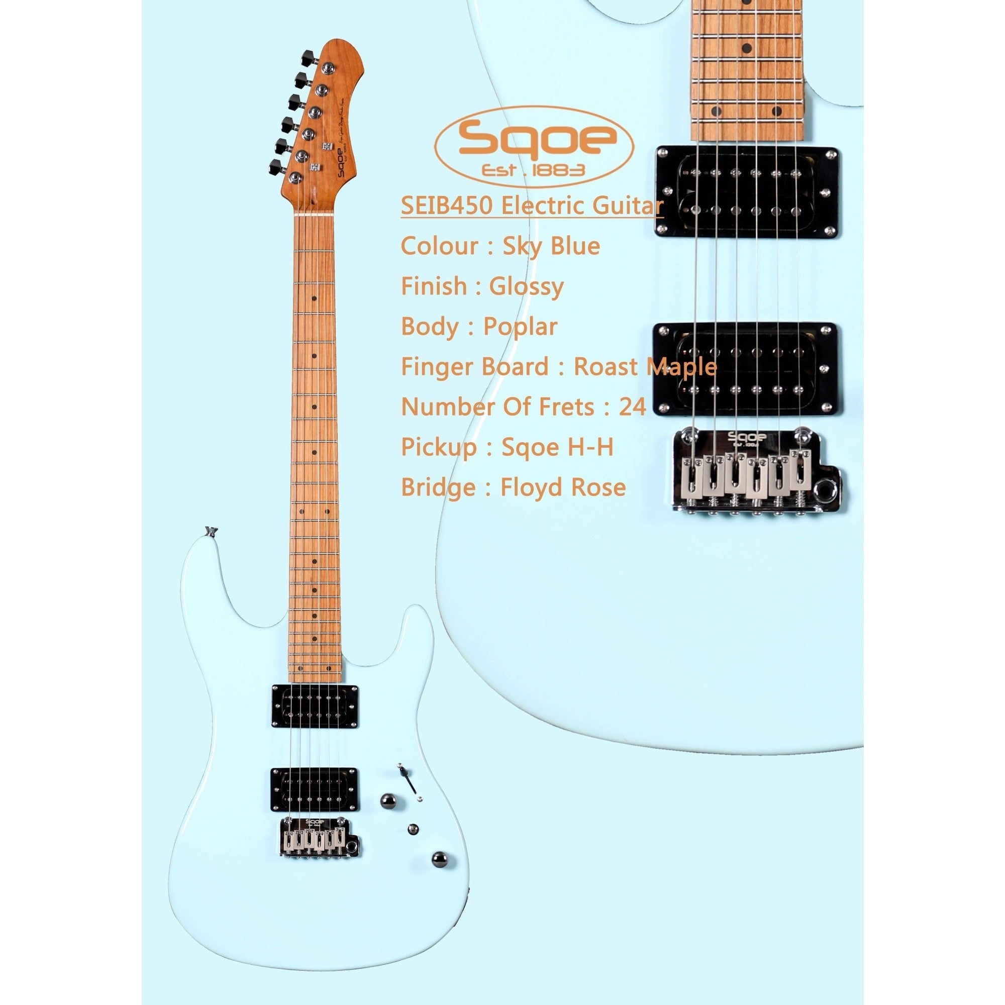 Đàn Guitar Điện Sqoe SEIB450, Sky Blue