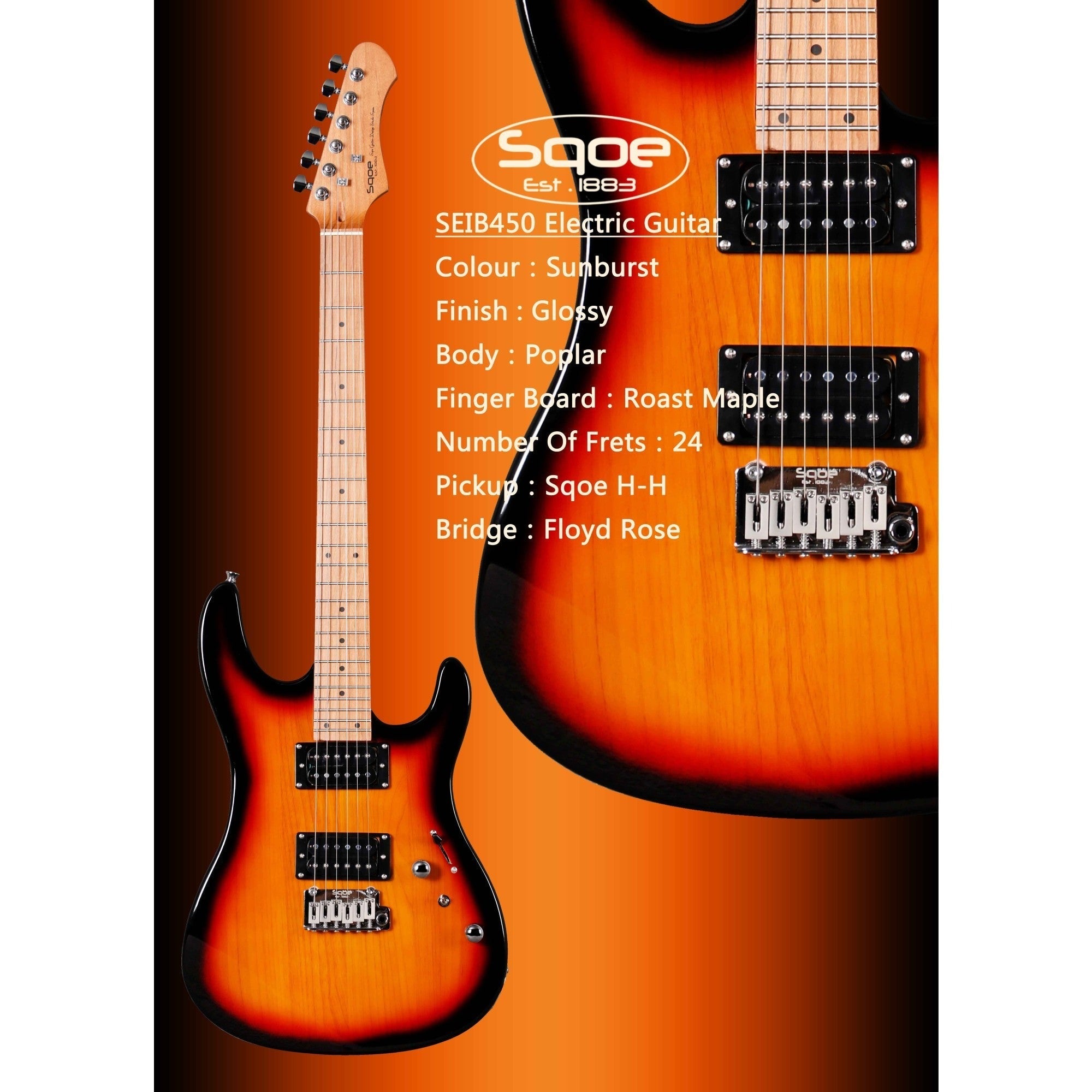 Đàn Guitar Điện Sqoe SEIB450, Sunburst