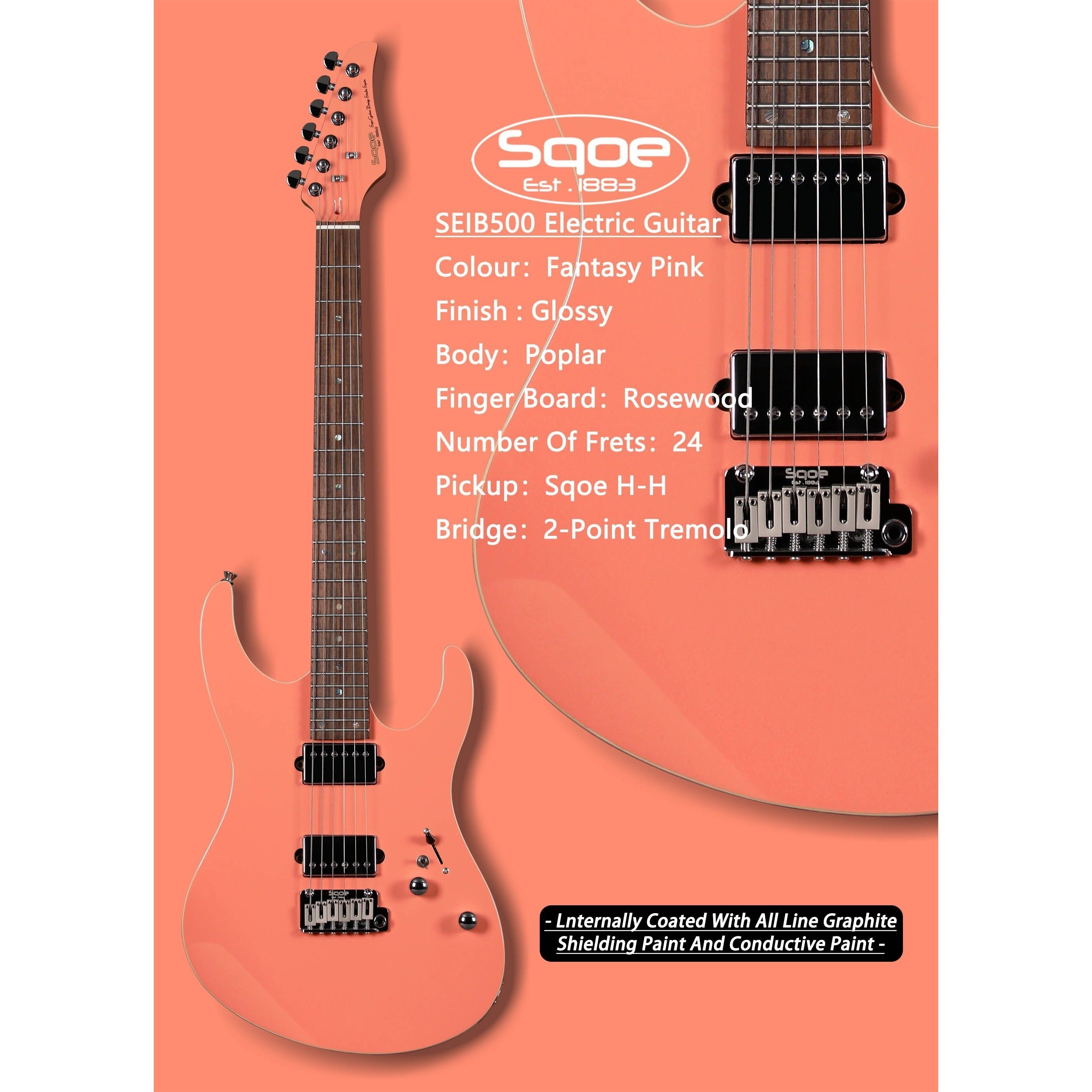 Đàn Guitar Điện Sqoe SEIB500, Fantasy Pink