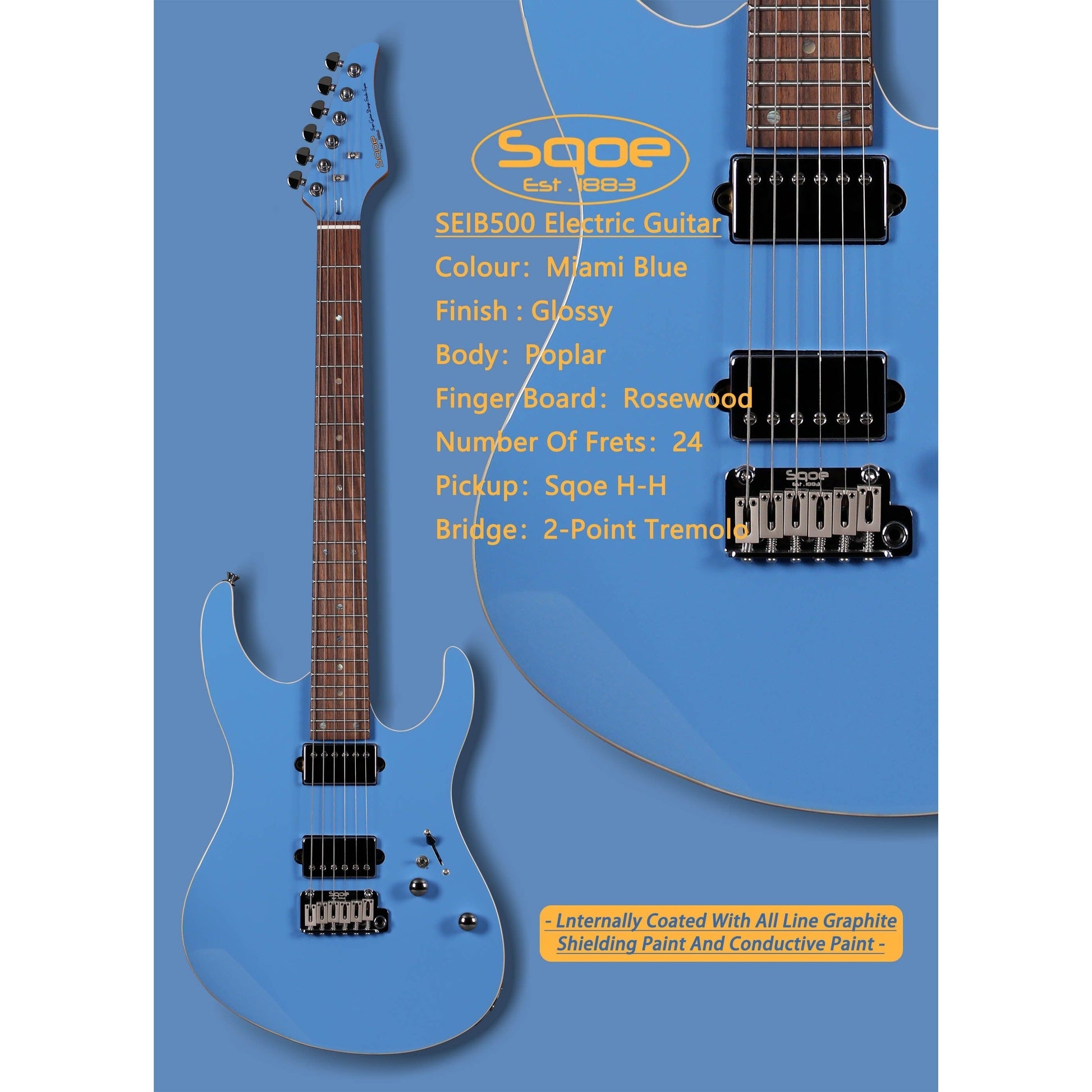 Đàn Guitar Điện Sqoe SEIB500, Miami Blue