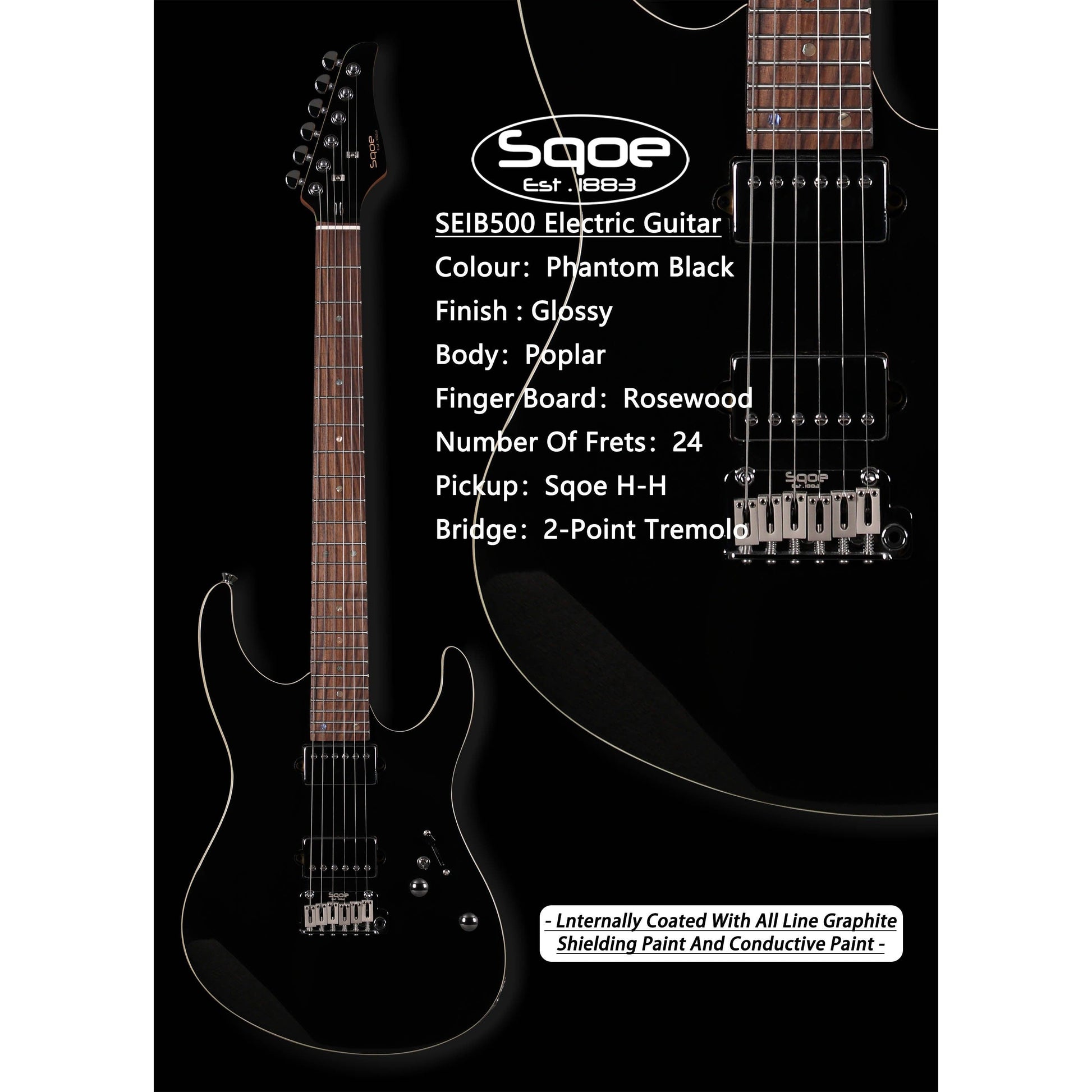 Đàn Guitar Điện Sqoe SEIB500, Phantom Black