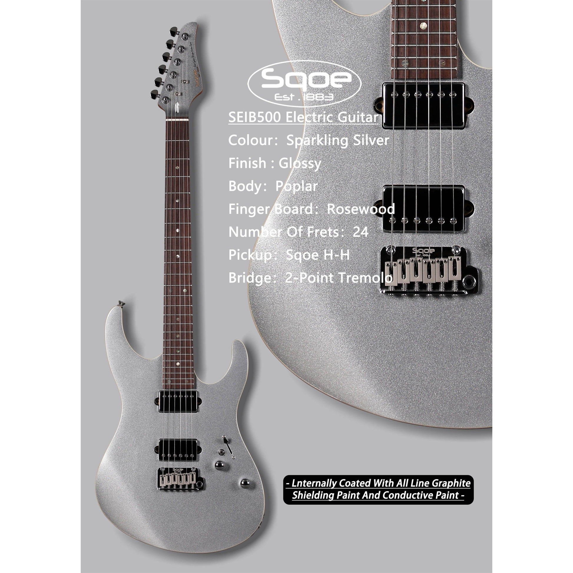 Đàn Guitar Điện Sqoe SEIB500, Sparkling Silver