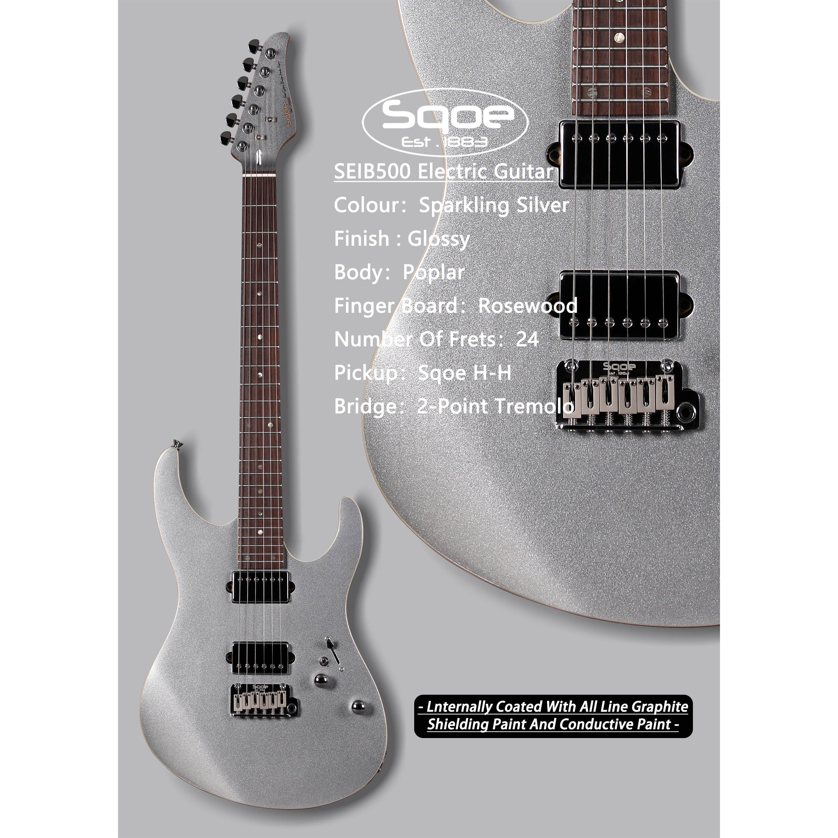 Đàn Guitar Điện Sqoe SEIB500, Sparkling Silver