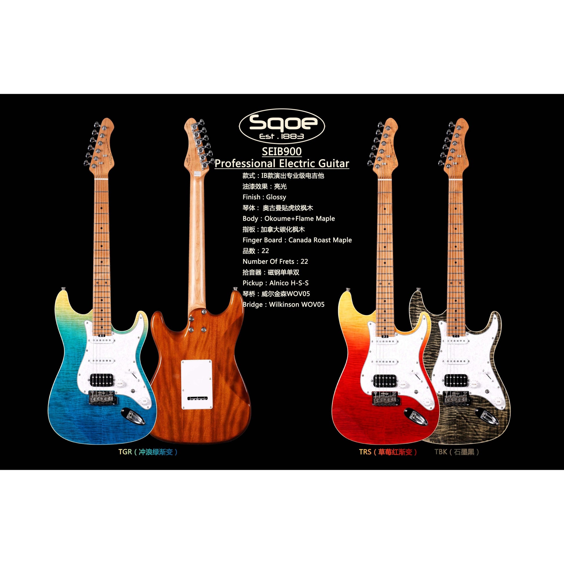 Đàn Guitar Điện Sqoe SEIB900, Charcoal Black