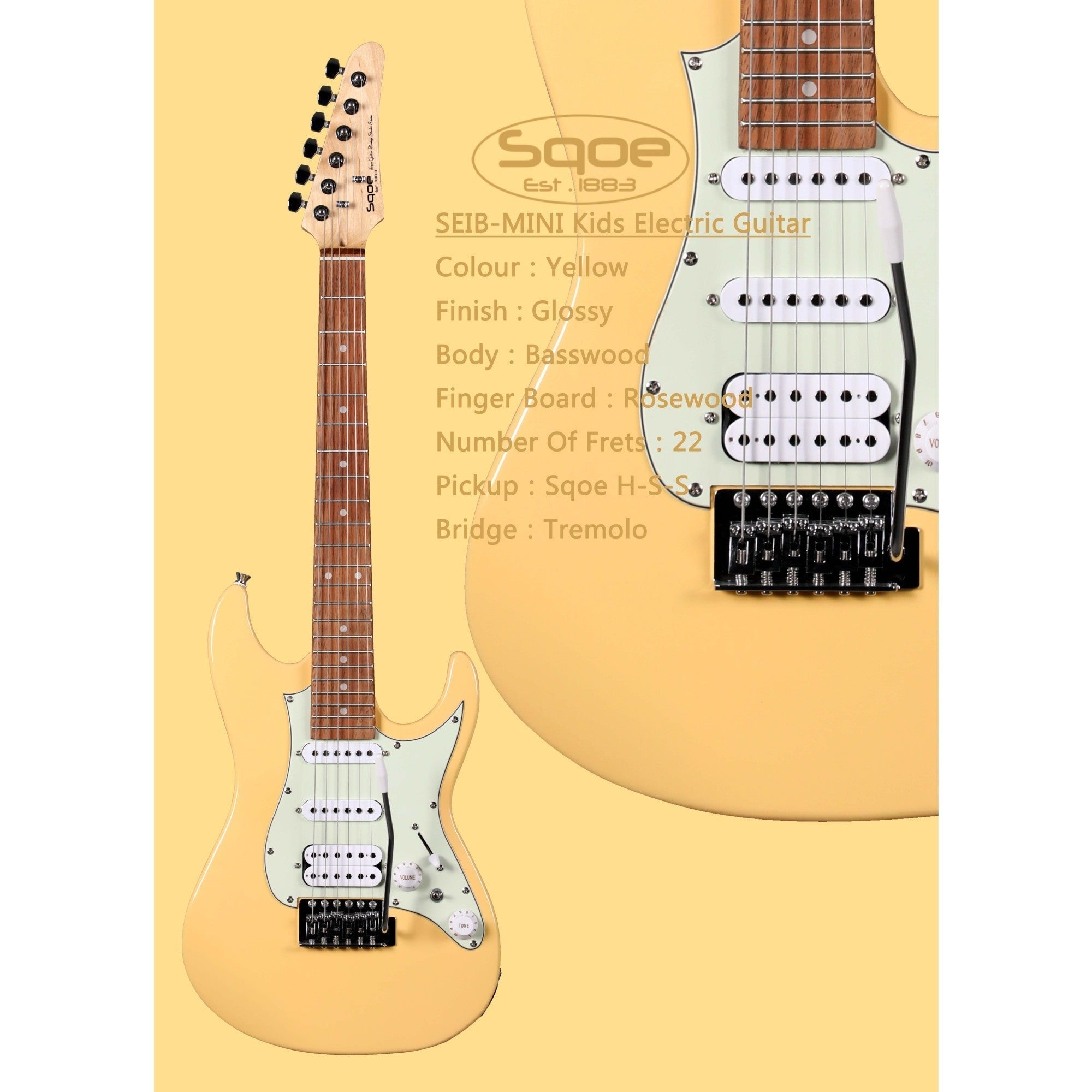 Đàn Guitar Điện Sqoe SEIB Mini, Yellow