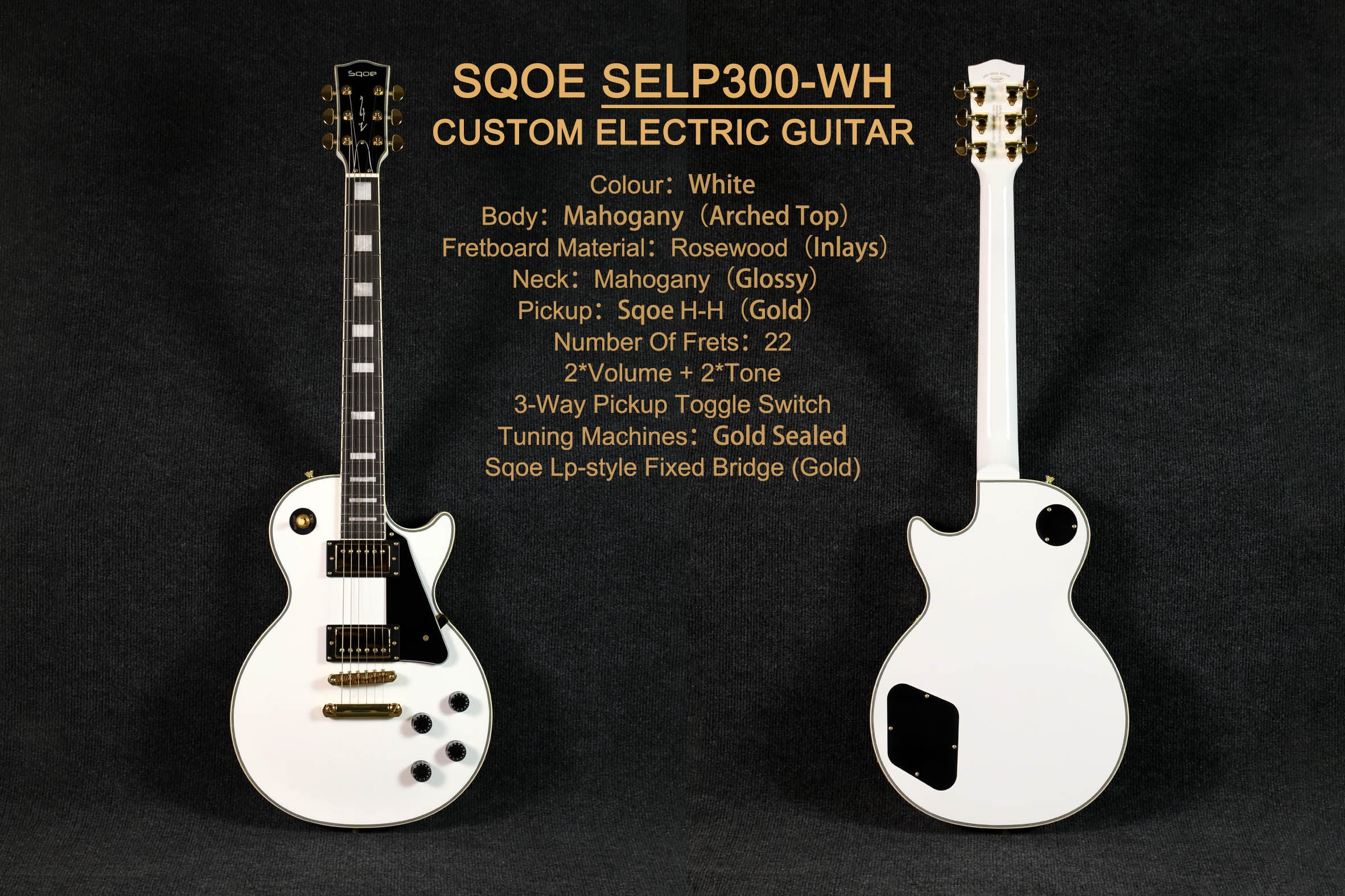 Đàn Guitar Điện Sqoe SELP300 HH Electric Guitar w/Case, White