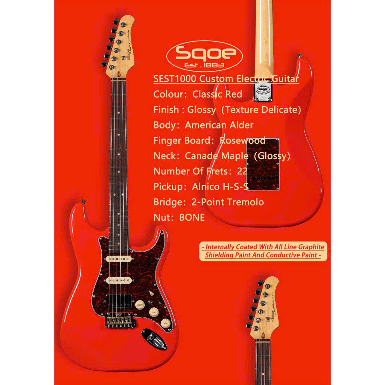 Đàn Guitar Điện Sqoe SEST1000, Classic Red