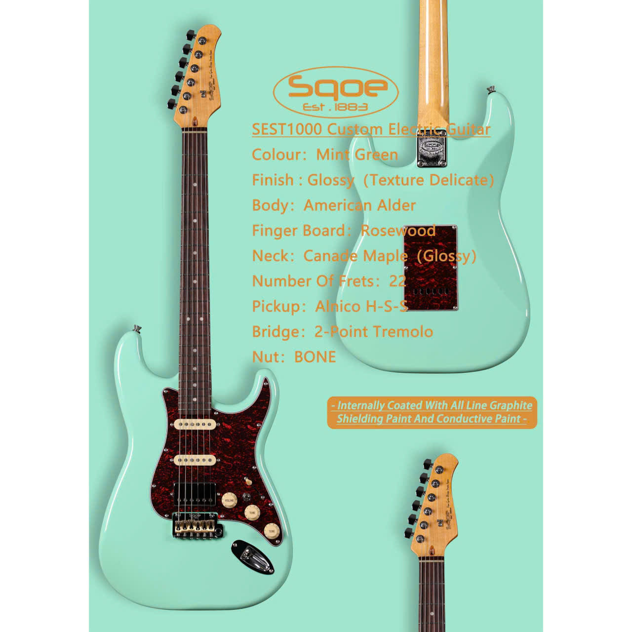 Đàn Guitar Điện Sqoe SEST1000, Mint Green