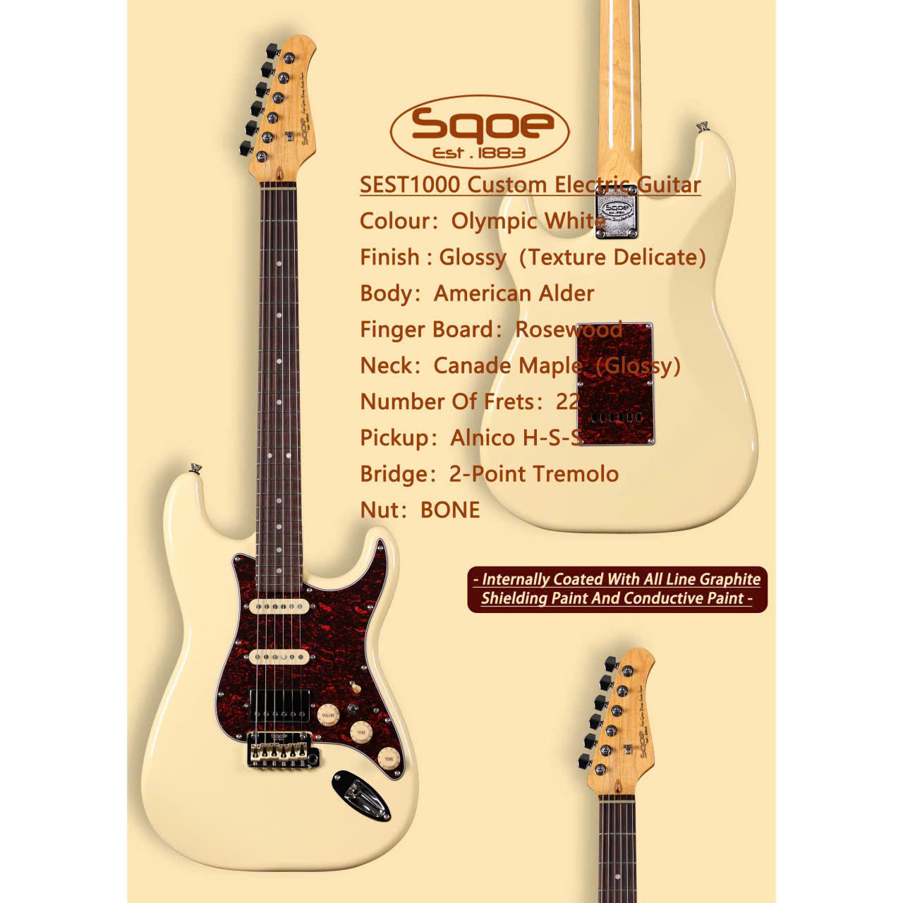 Đàn Guitar Điện Sqoe SEST1000, Olympic White