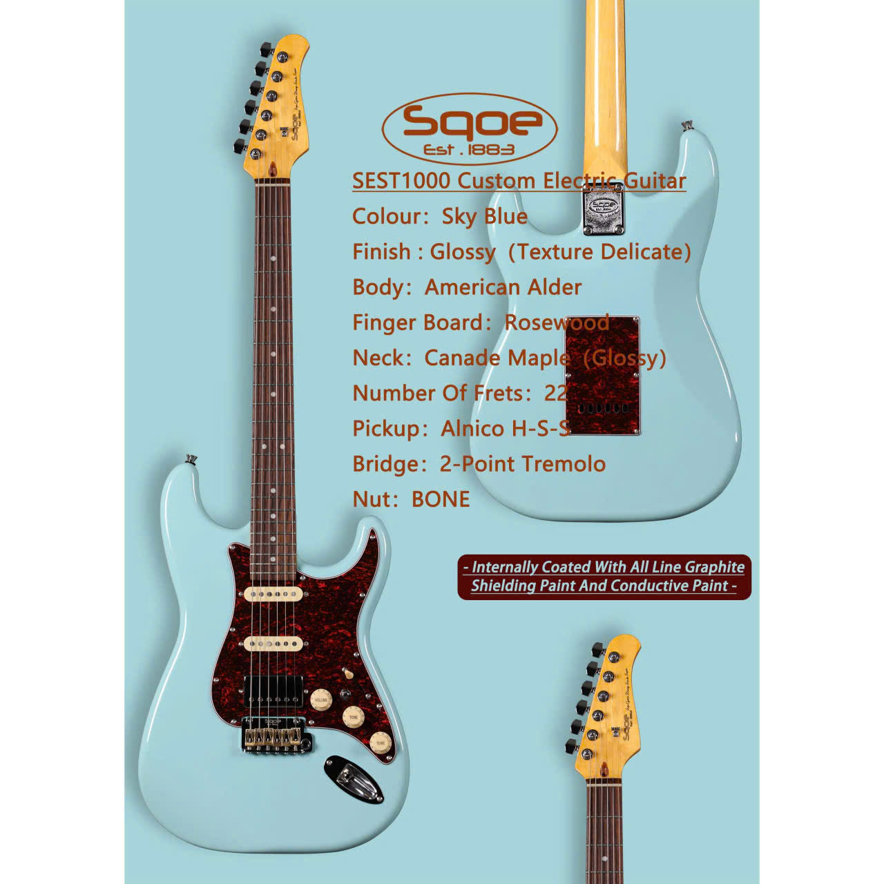 Đàn Guitar Điện Sqoe SEST1000, Sky Blue