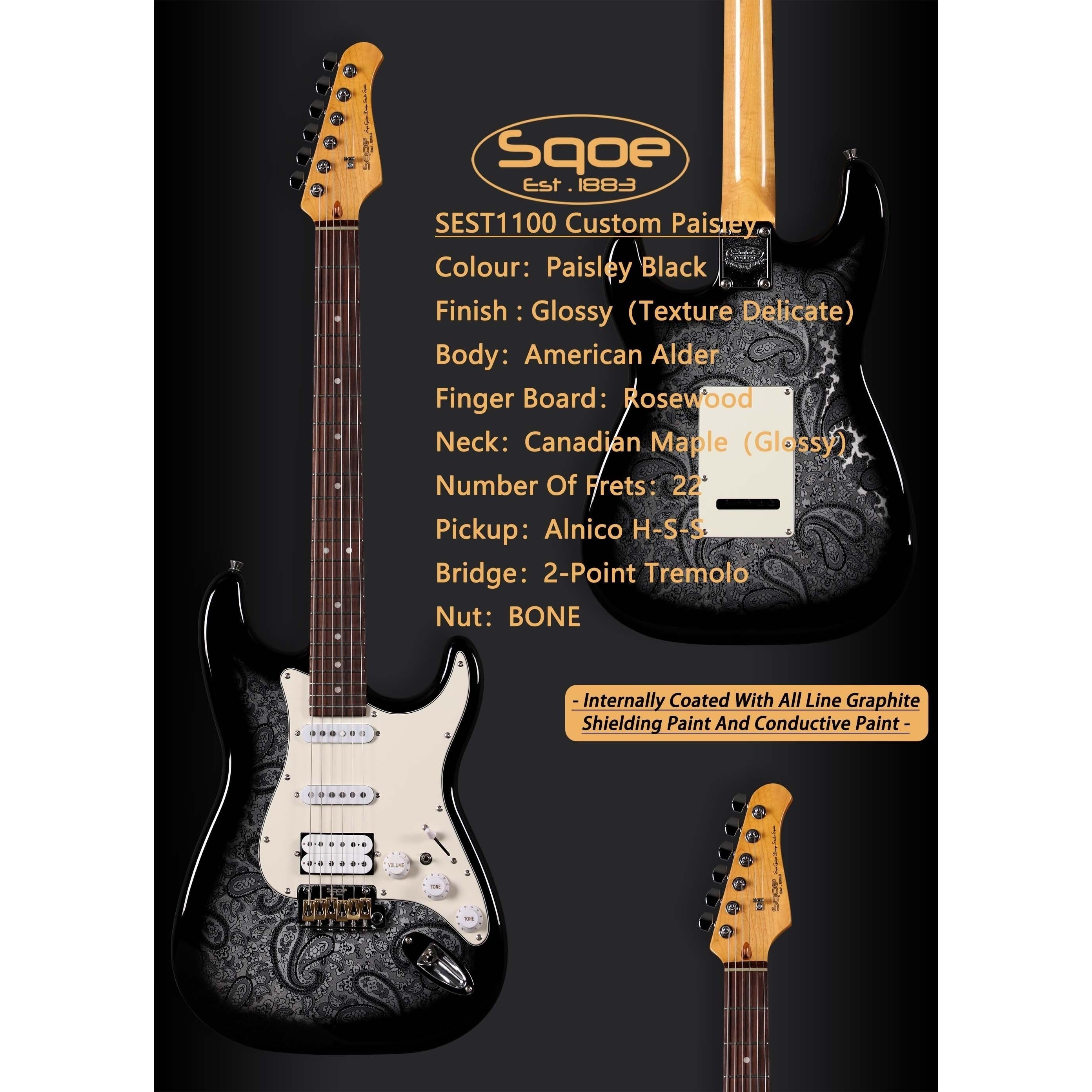 Đàn Guitar Điện Sqoe SEST1100, Paisley Black