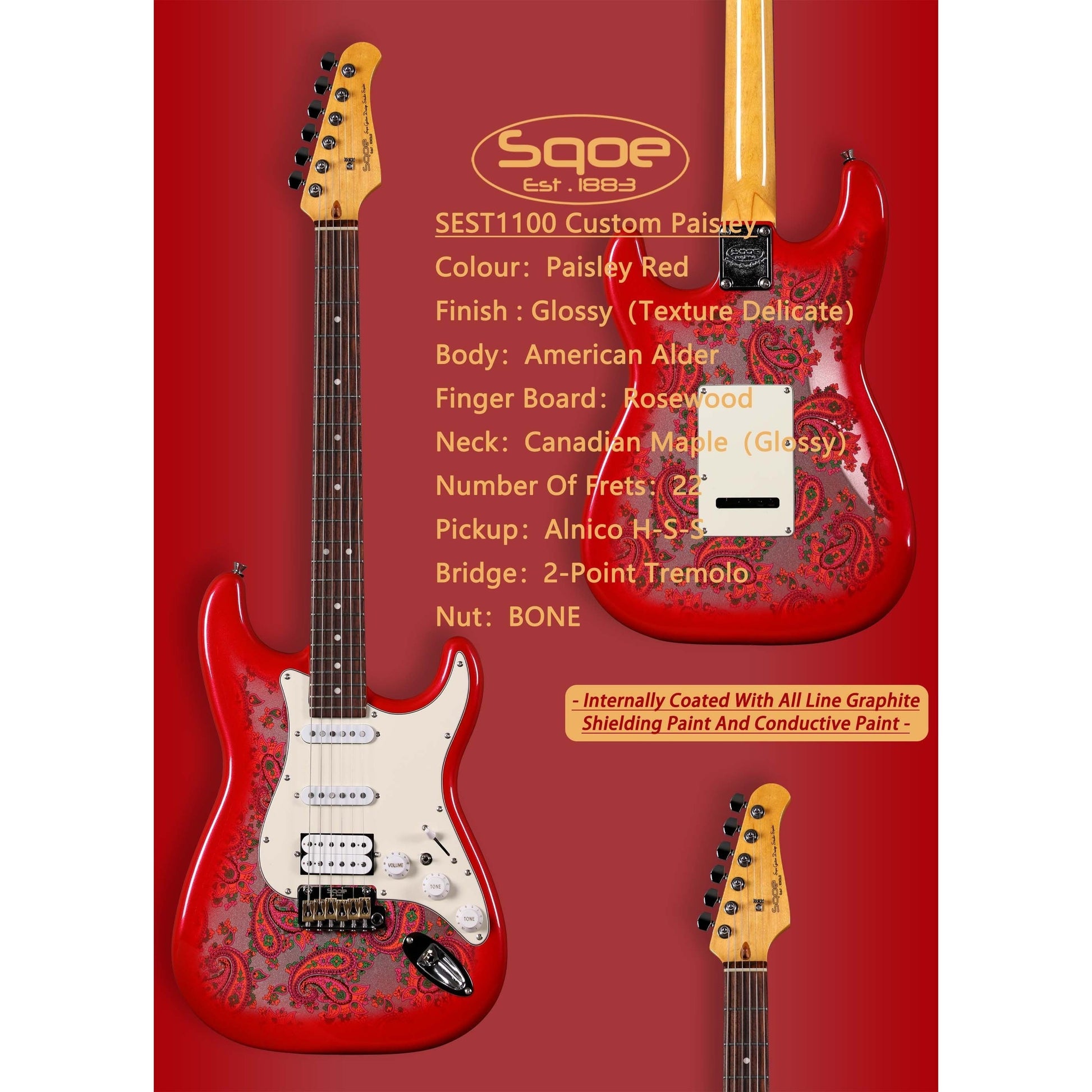 Đàn Guitar Điện Sqoe SEST1100, Paisley Red
