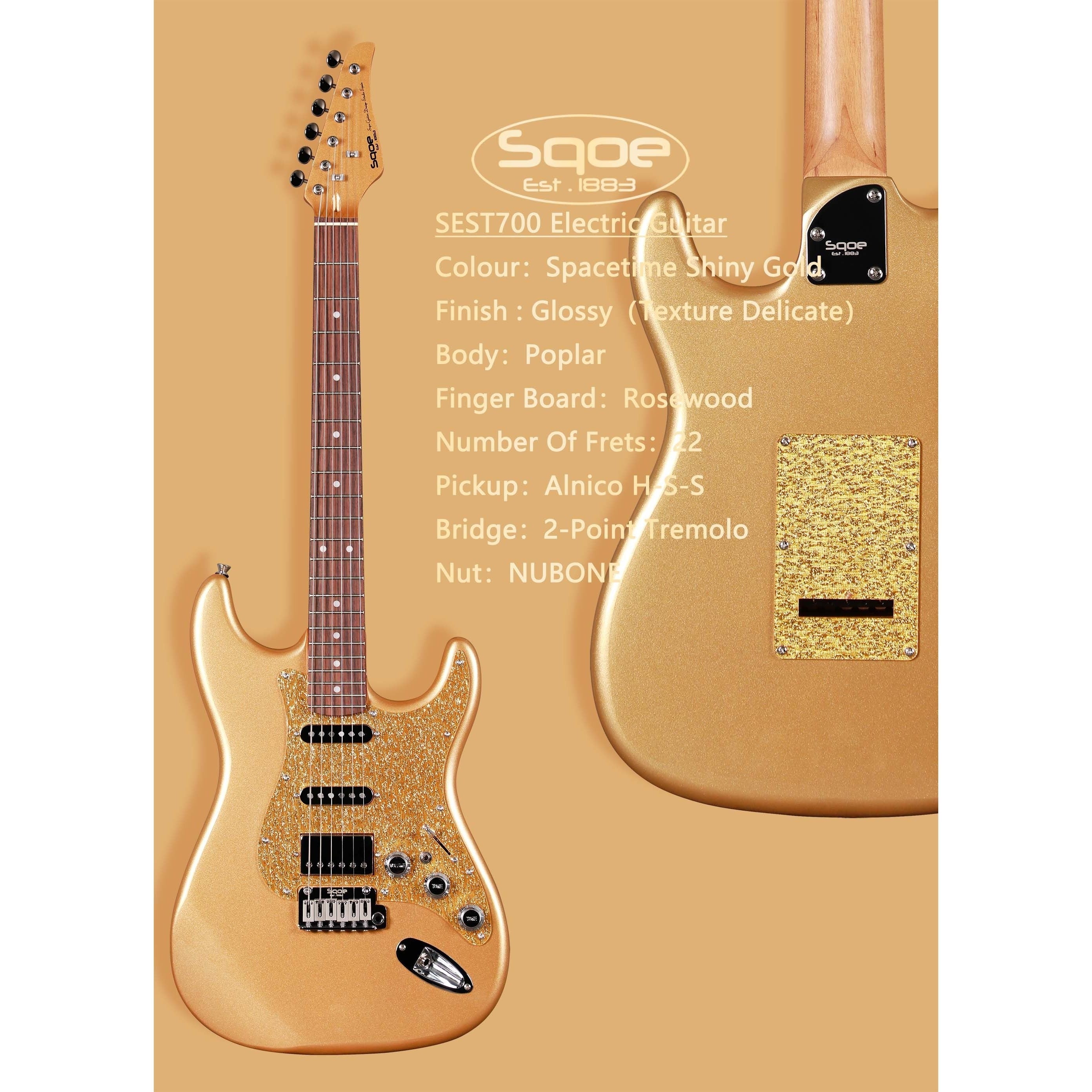 Đàn Guitar Điện Sqoe SEST700, Spacetime Shiny Gold