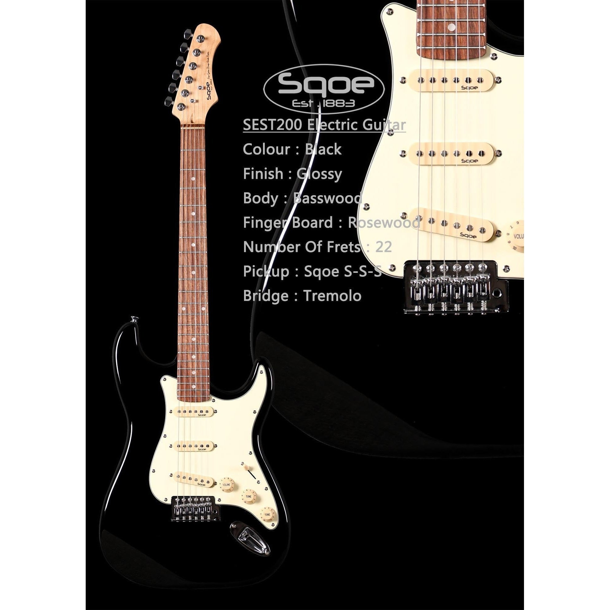 Đàn Guitar Điện Sqoe Stratocaster SEST200, Black