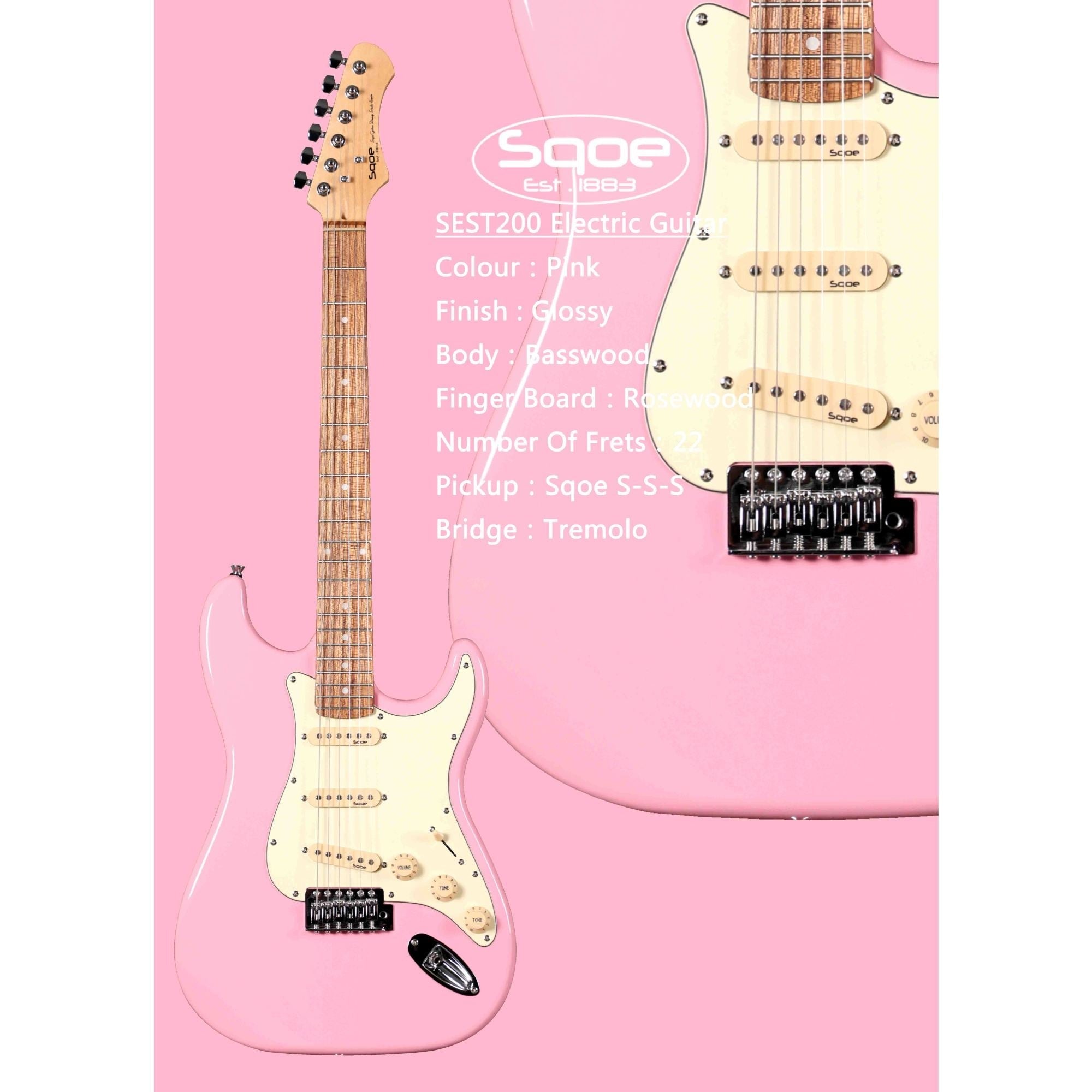 Đàn Guitar Điện Sqoe Stratocaster SEST200, Pink