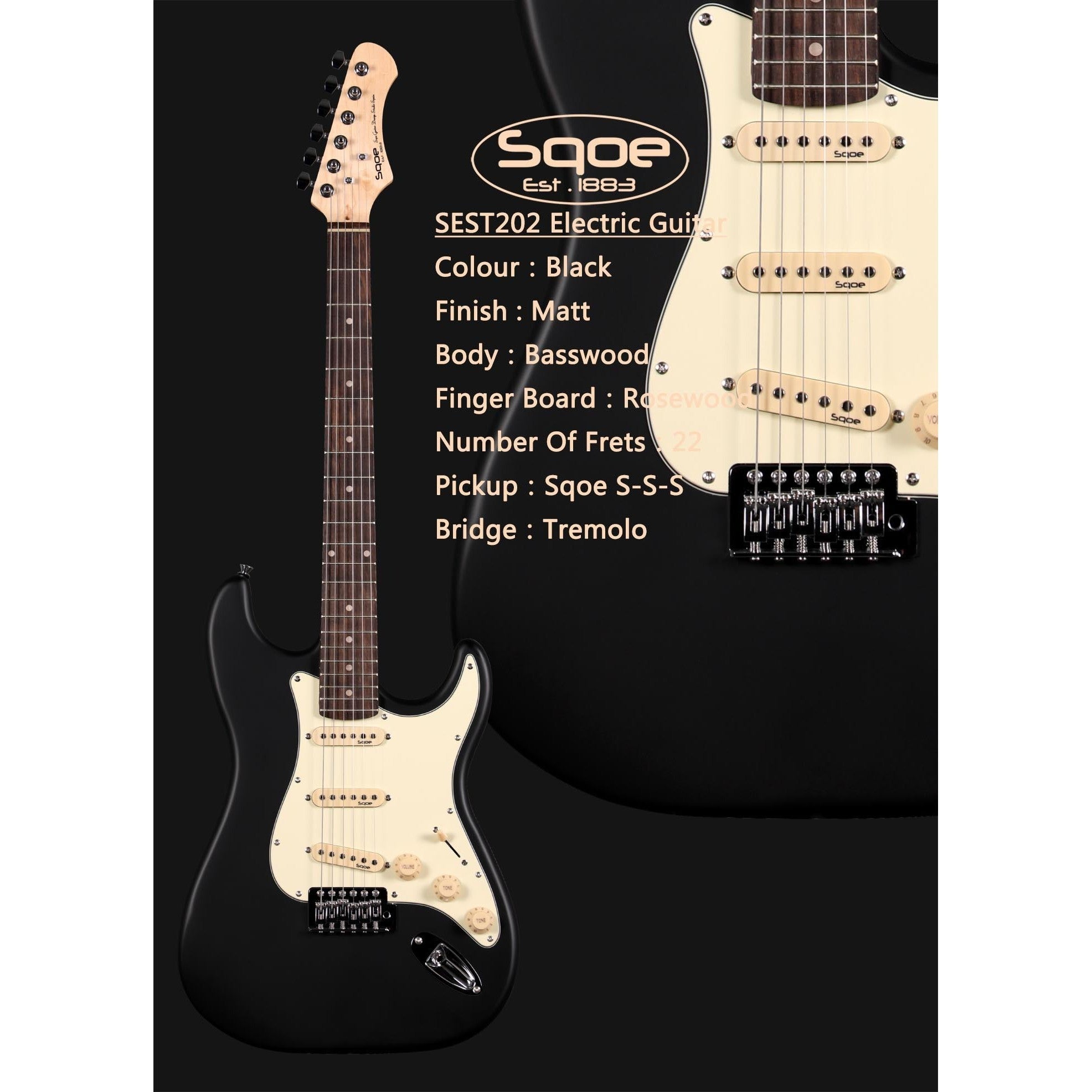 Đàn Guitar Điện Sqoe Stratocaster SEST202, Black
