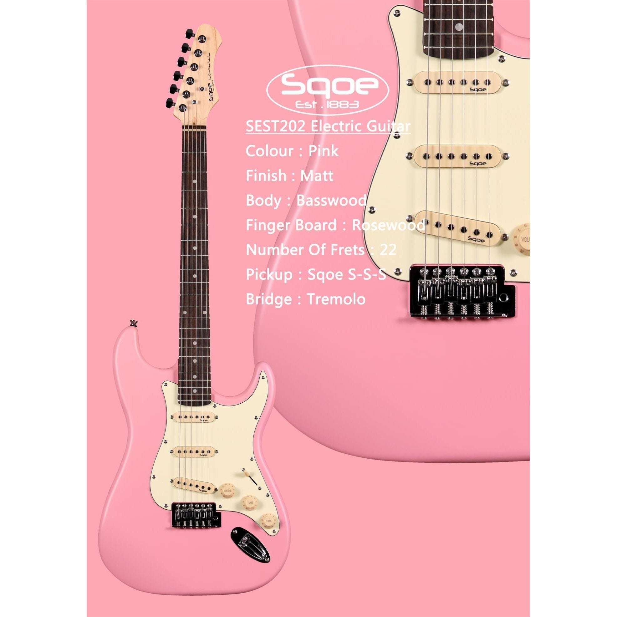 Đàn Guitar Điện Sqoe Stratocaster SEST202, Pink