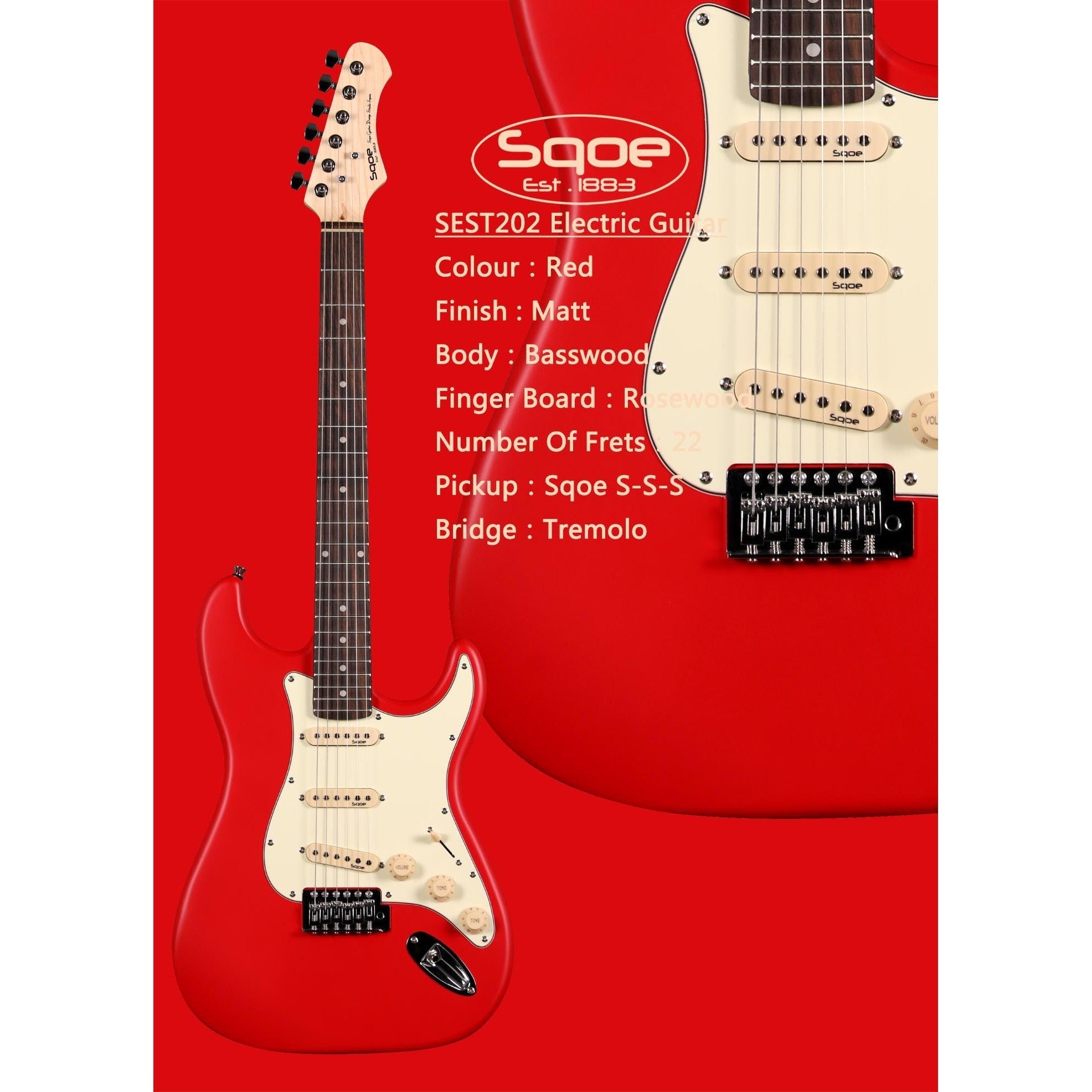 Đàn Guitar Điện Sqoe Stratocaster SEST202, Red