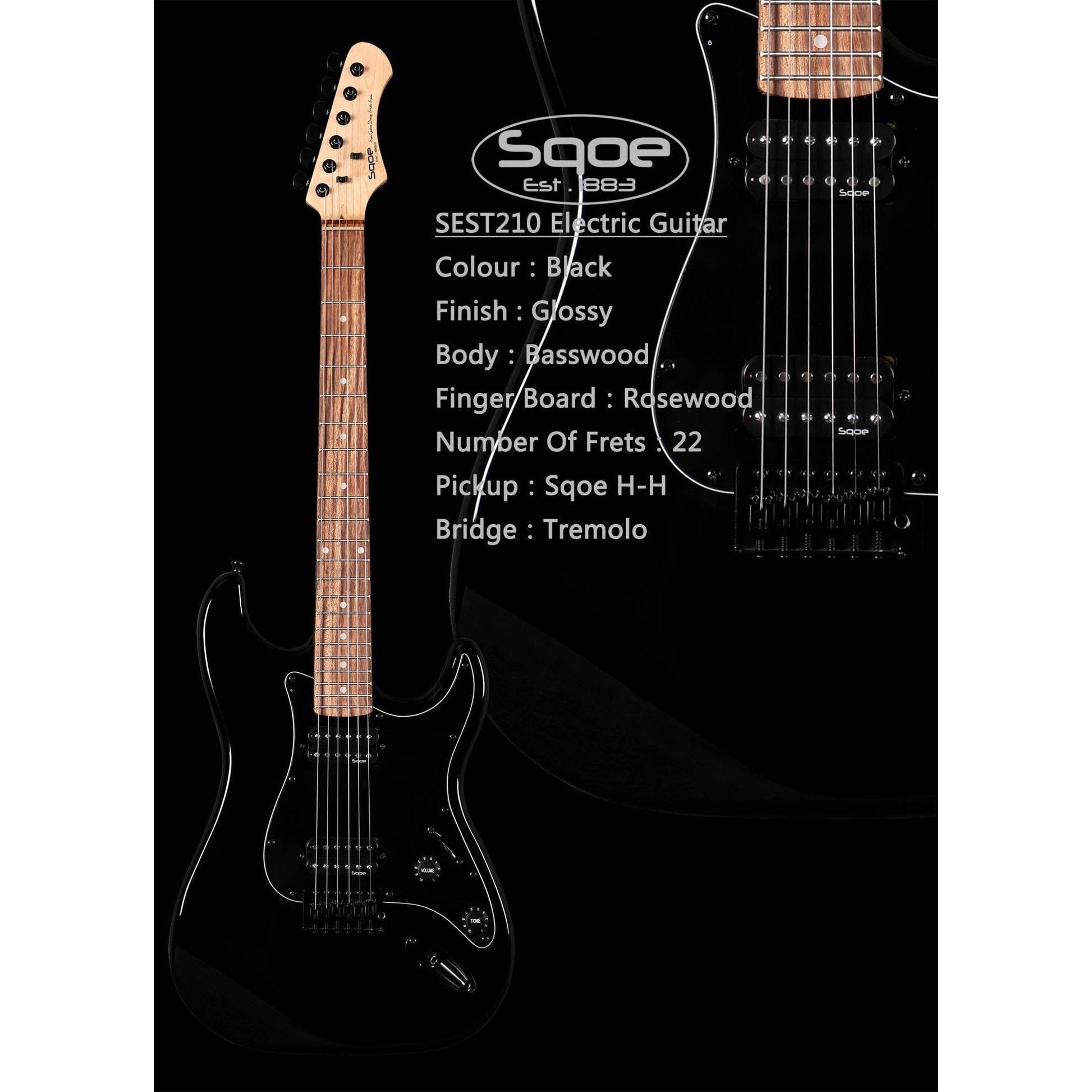 Đàn Guitar Điện Sqoe Stratocaster SEST210, Black