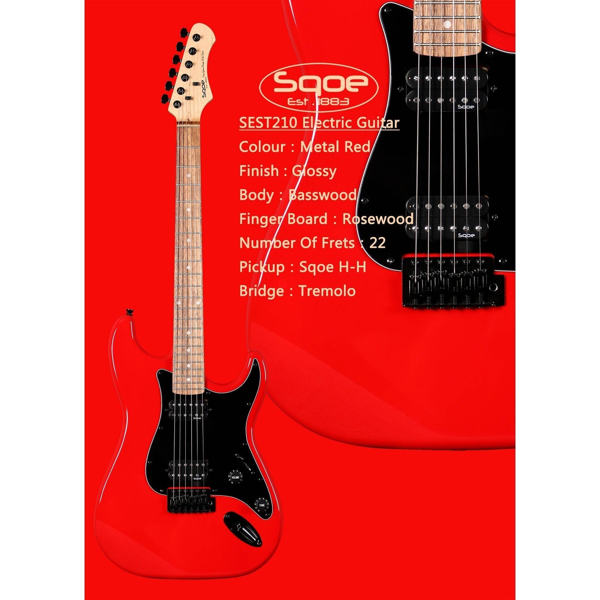 Đàn Guitar Điện Sqoe Stratocaster SEST210, Metal Red