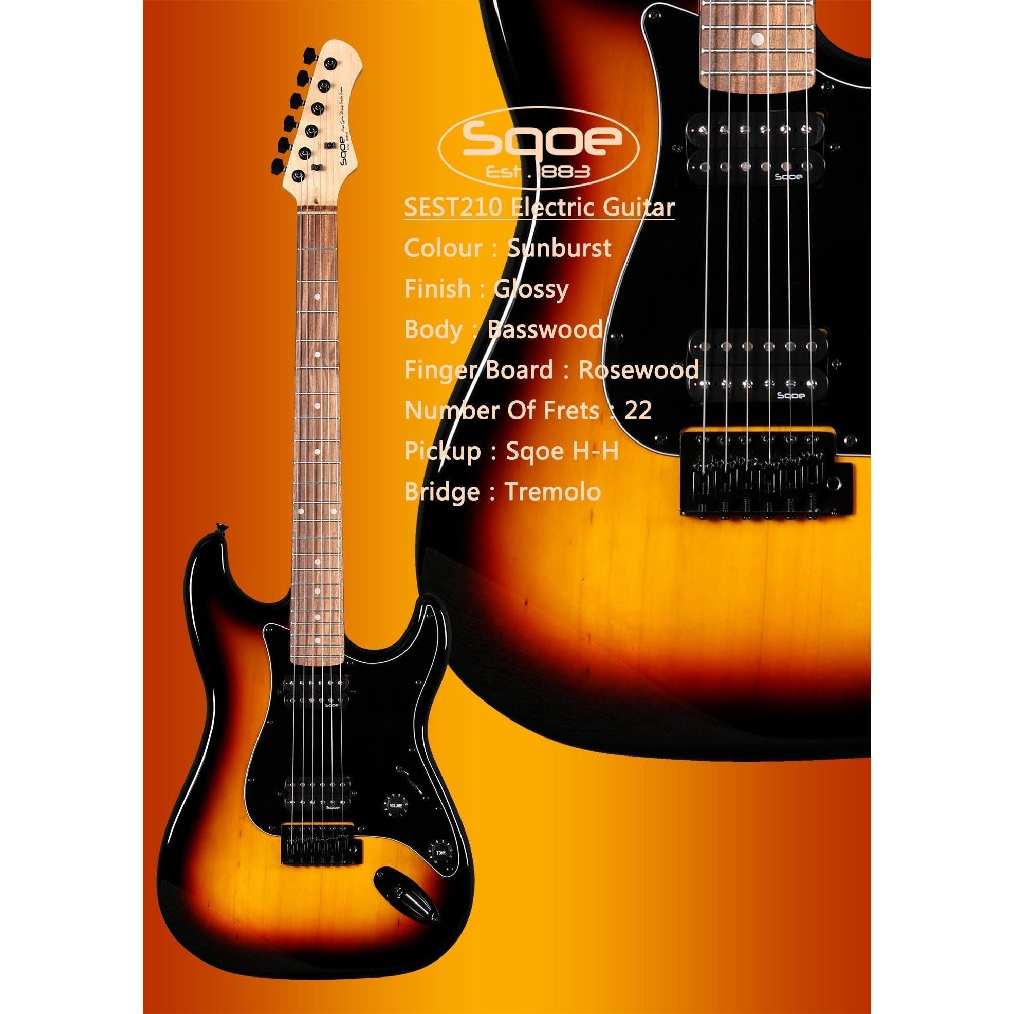 Đàn Guitar Điện Sqoe Stratocaster SEST210, Sunburst