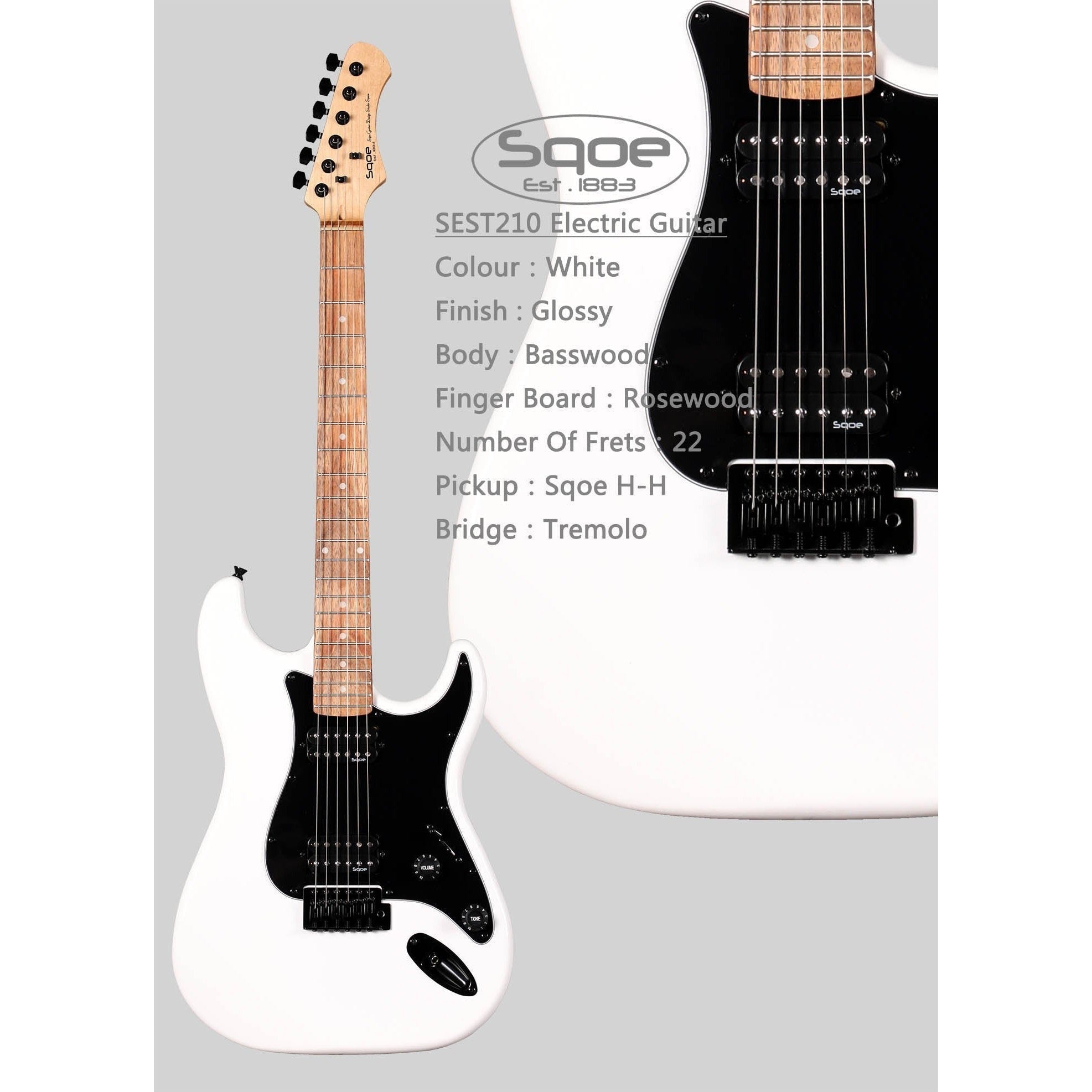 Đàn Guitar Điện Sqoe Stratocaster SEST210, White