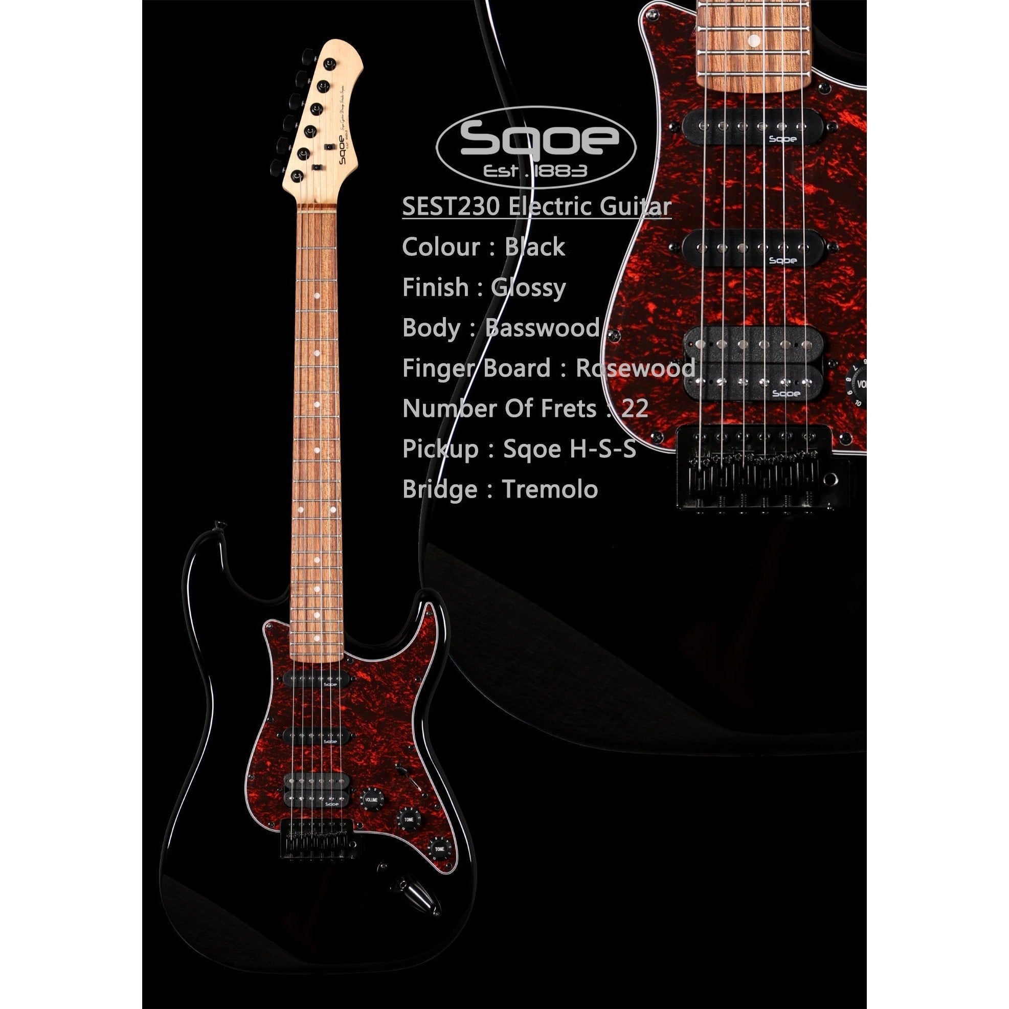 Đàn Guitar Điện Sqoe Stratocaster SEST230, Black