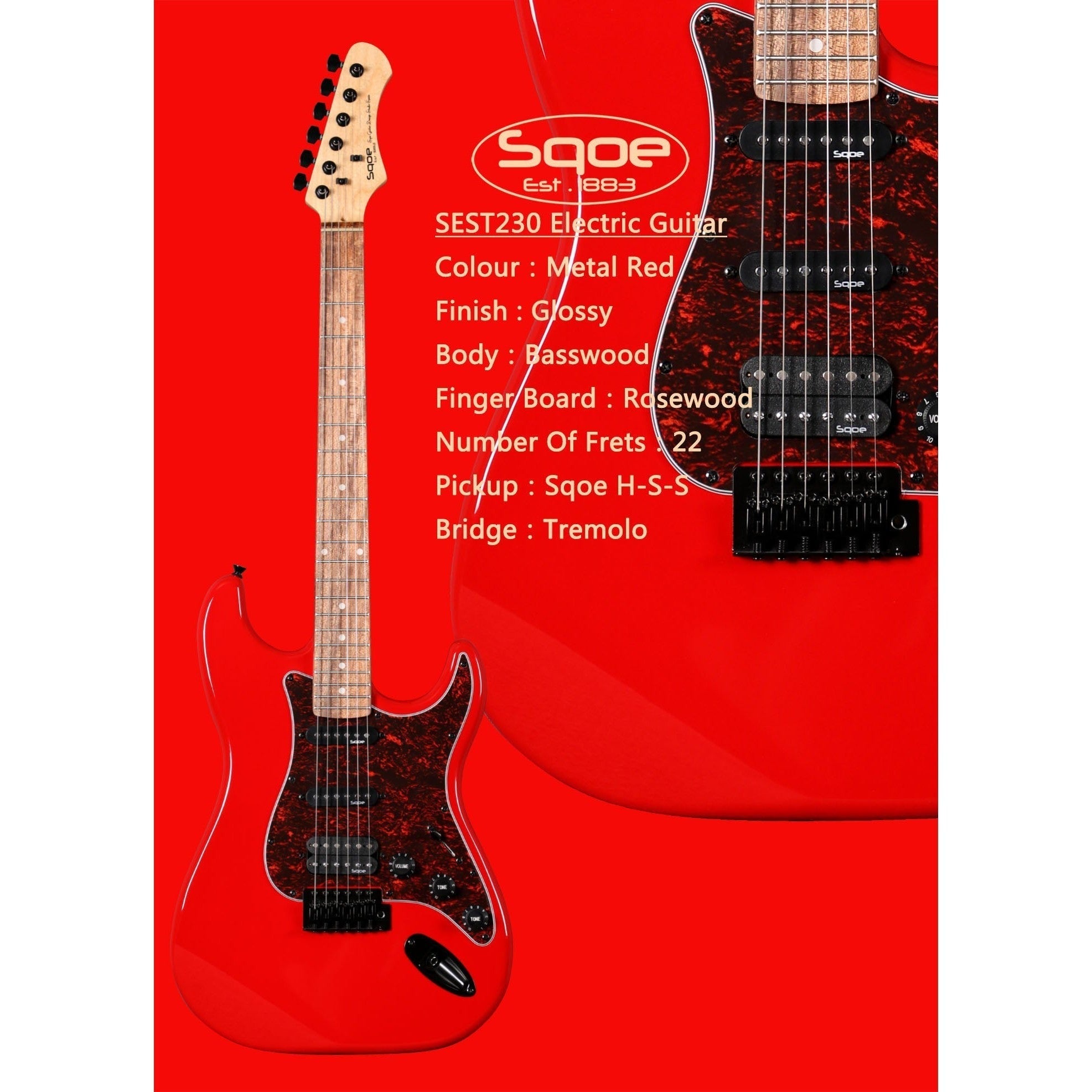 Đàn Guitar Điện Sqoe Stratocaster SEST230, Metal Red
