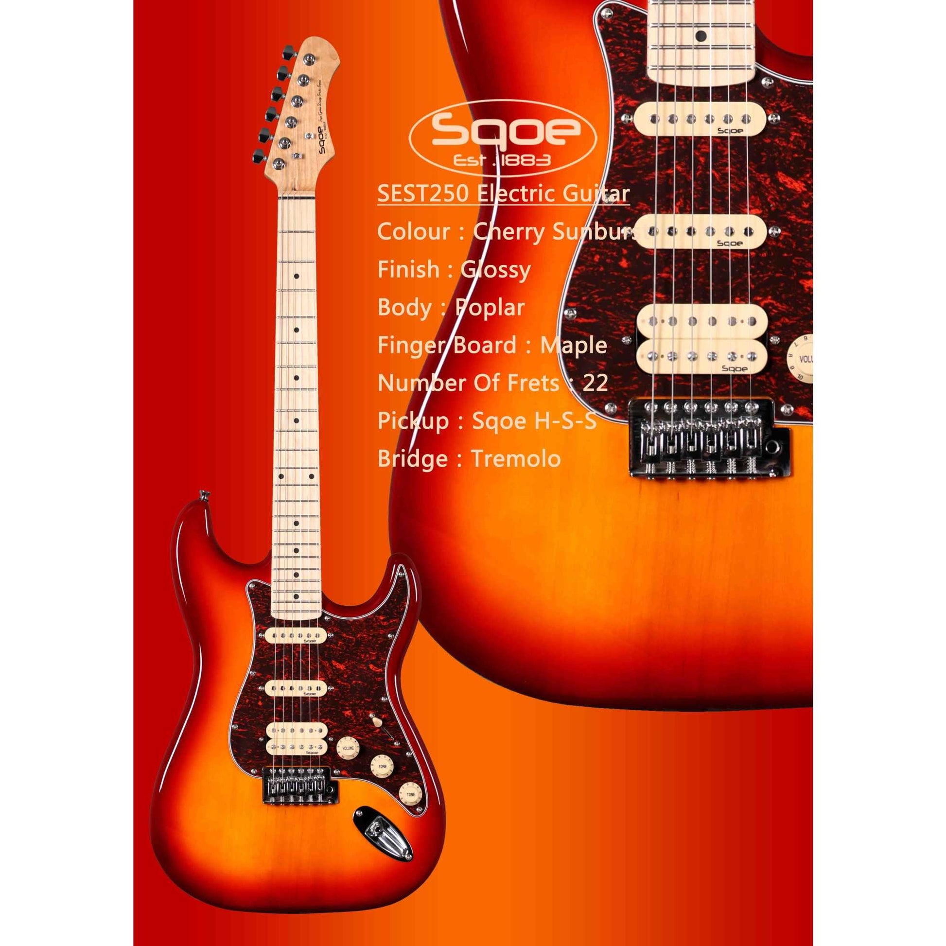 Đàn Guitar Điện Sqoe Stratocaster SEST250, Cherry Sunburst