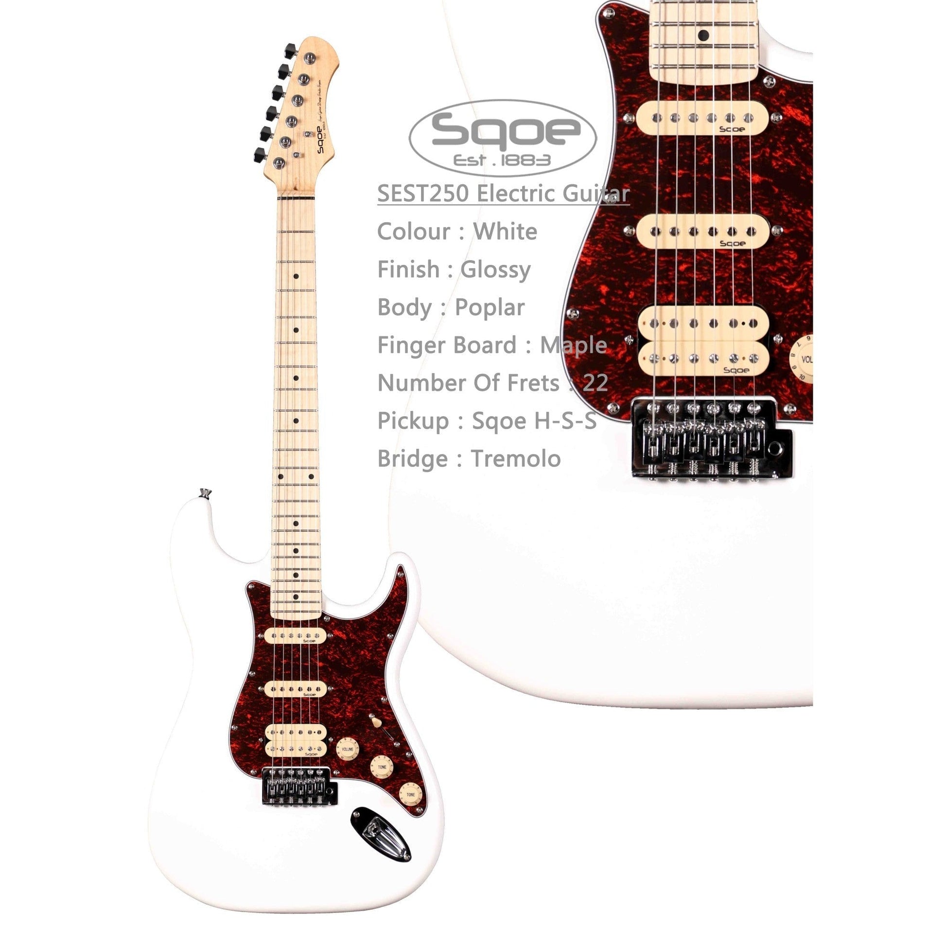 Đàn Guitar Điện Sqoe Stratocaster SEST250, White