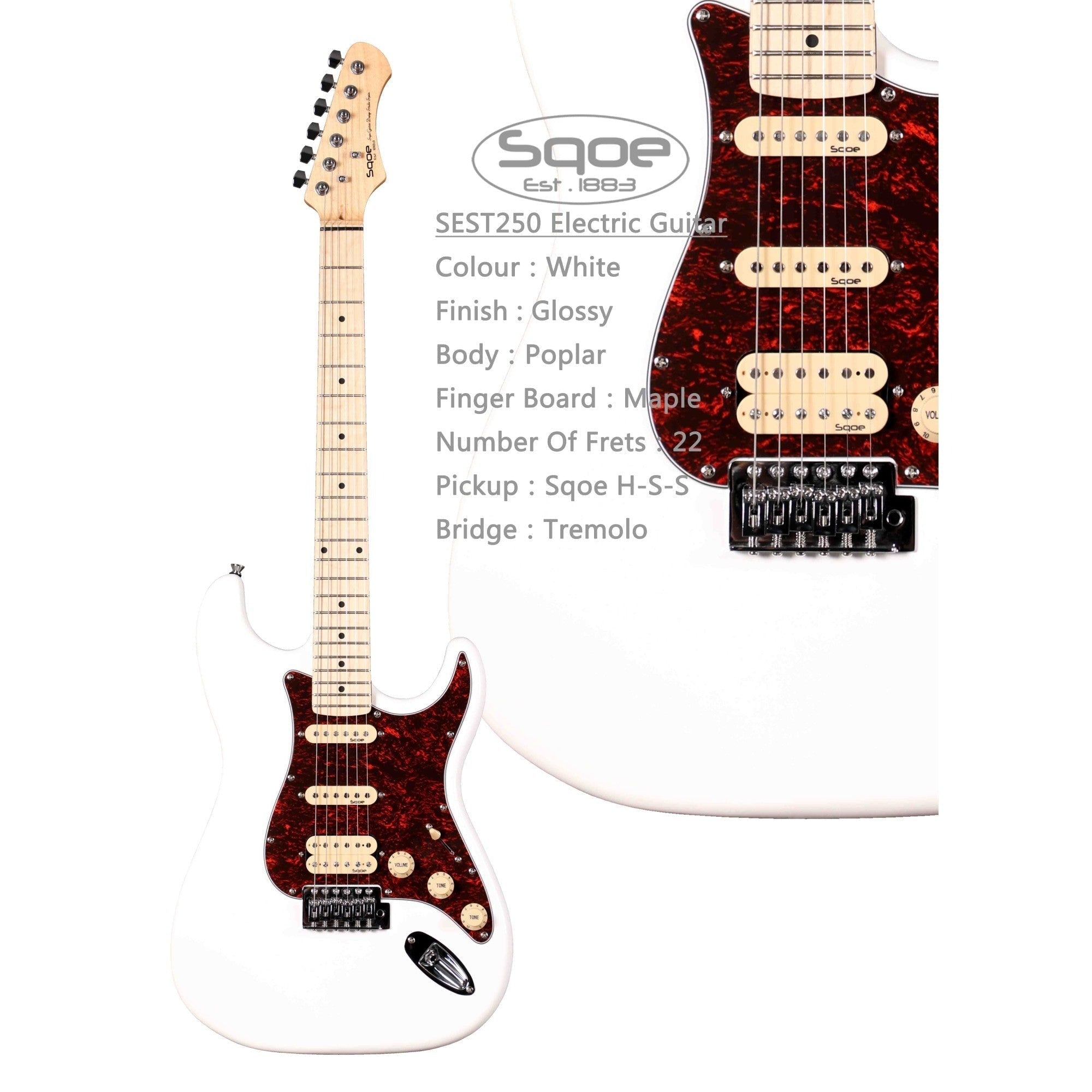 Đàn Guitar Điện Sqoe Stratocaster SEST250, White