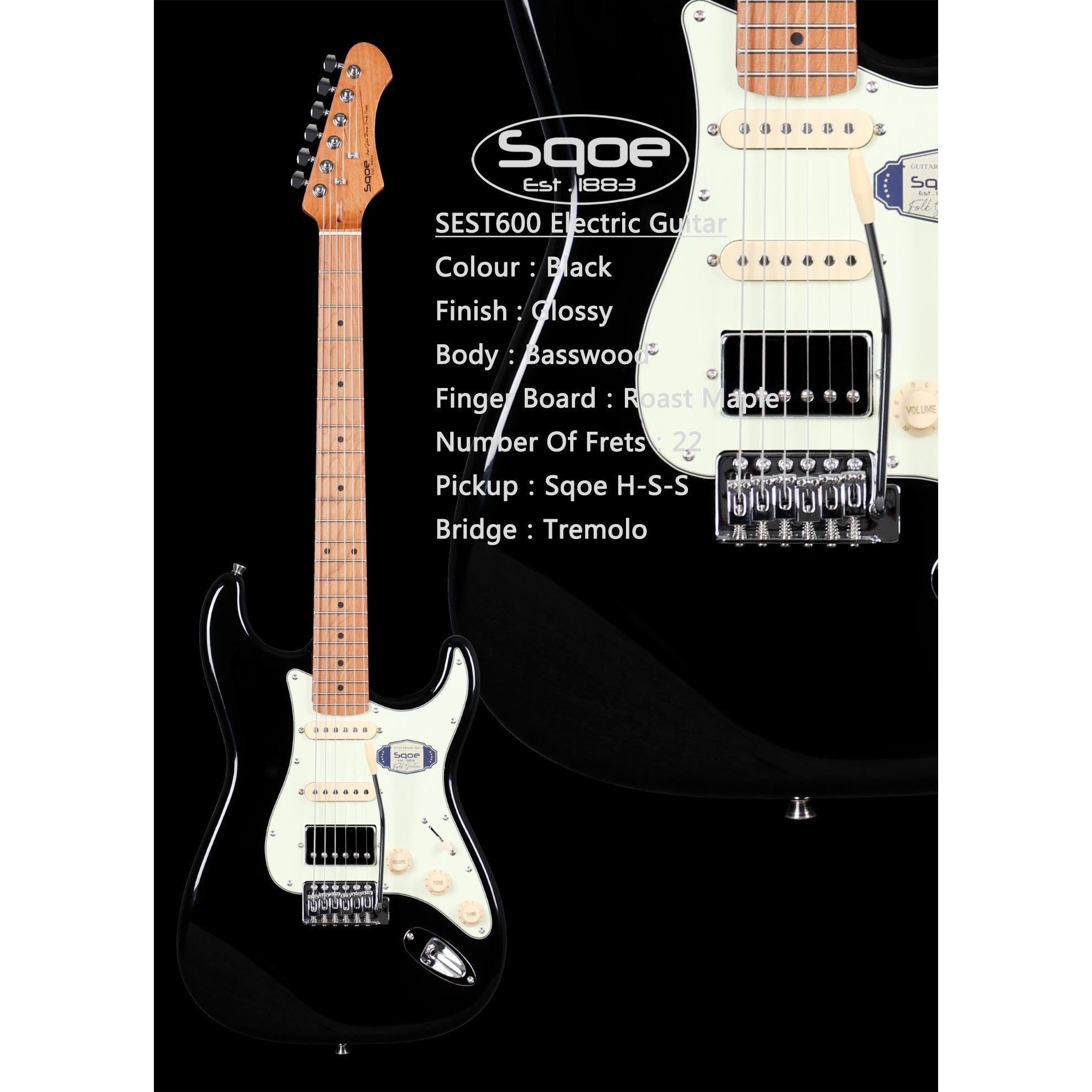 Đàn Guitar Điện Sqoe Stratocaster SEST600, Black