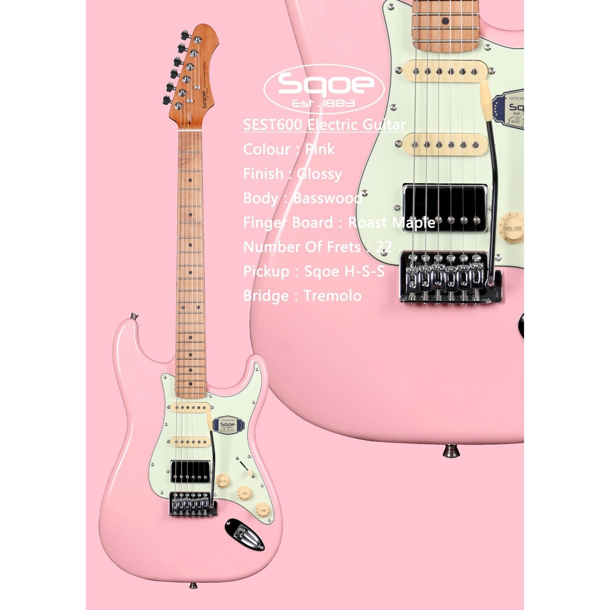 Đàn Guitar Điện Sqoe Stratocaster SEST600, Pink
