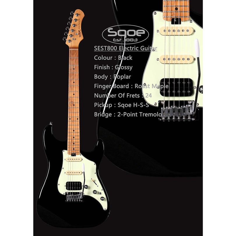 Đàn Guitar Điện Sqoe Stratocaster SEST800, Black