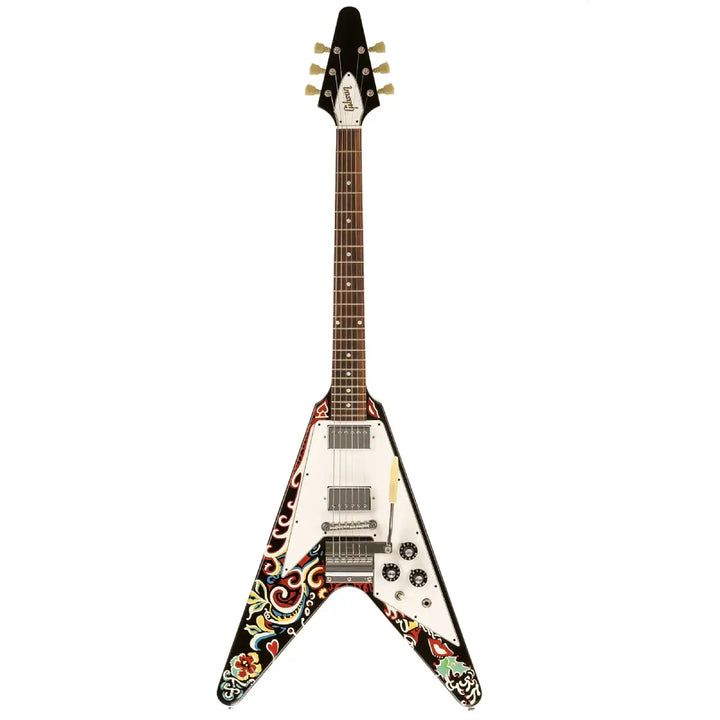 Đàn Guitar Điện Gibson Flying V 2011 Ebony With Jimi Hendrix Psychedelic Custom Paint, Vibrola 