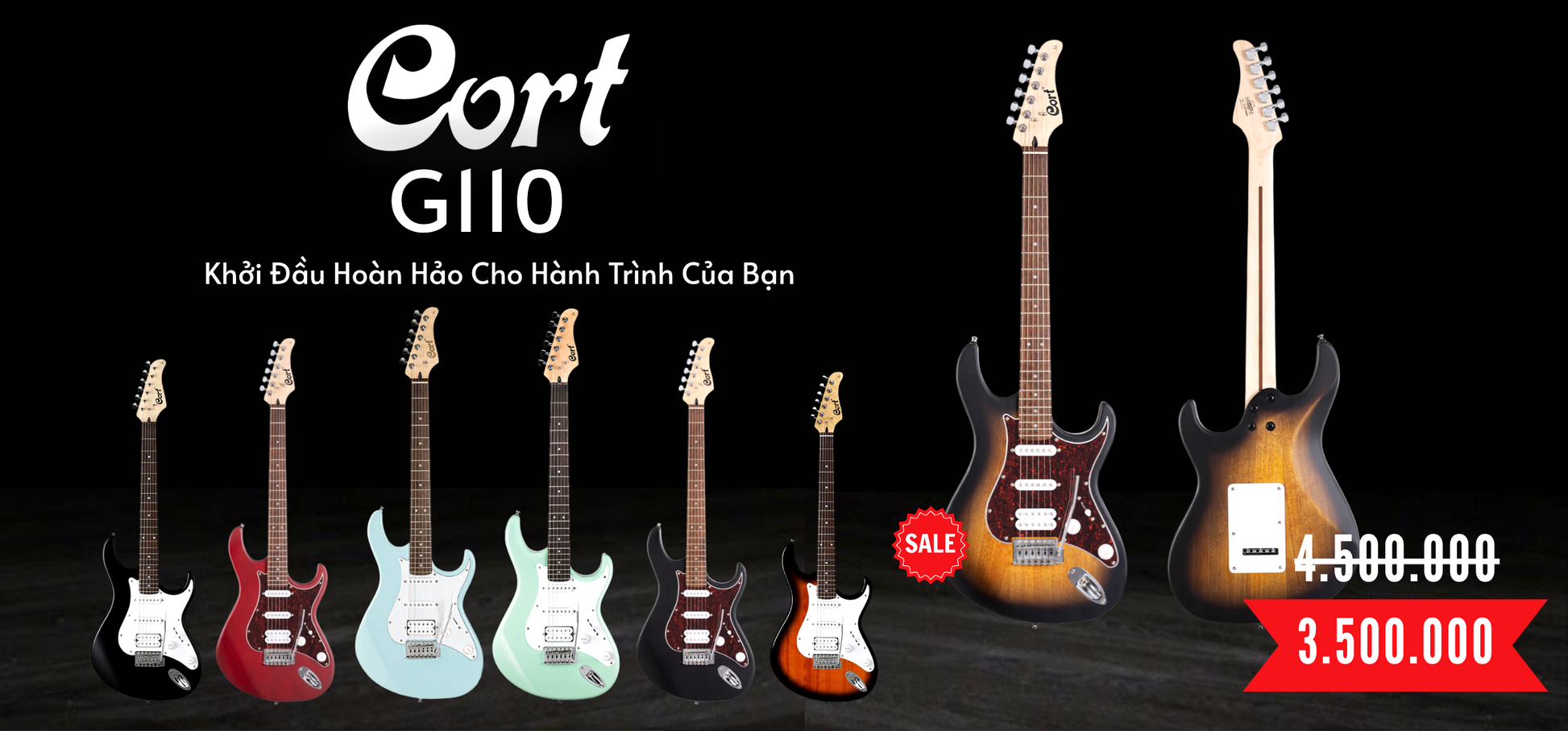 Đàn Guitar Điện Cort G110 HSS Electric Guitar, White