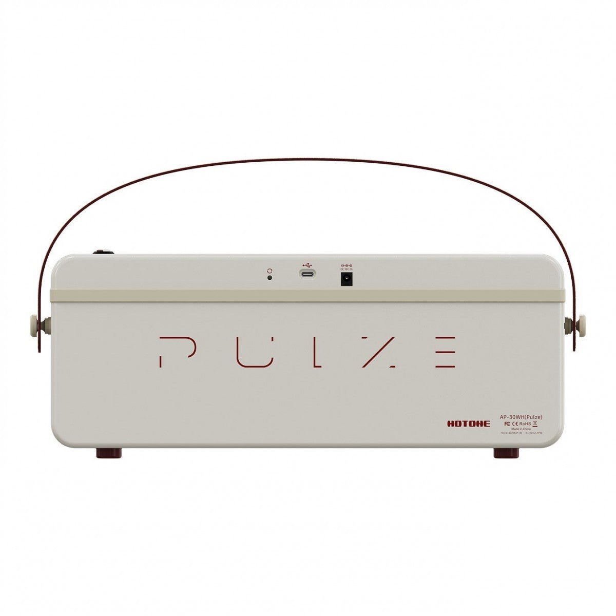 Amply Guitar Bluetooth Hotone Pulze – mặt sau in chữ PULZE, cổng USB-C và jack nguồn DC