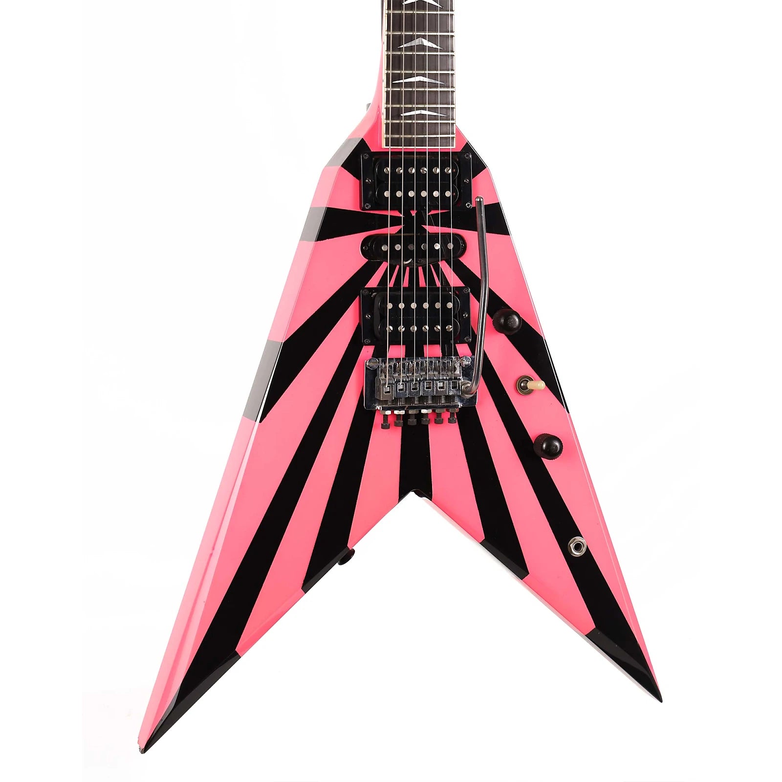 Đàn Guitar Điện Charvel 1980 Vic Vergat Pointy V HSH, Ebony Fingerboard, Pink and Black