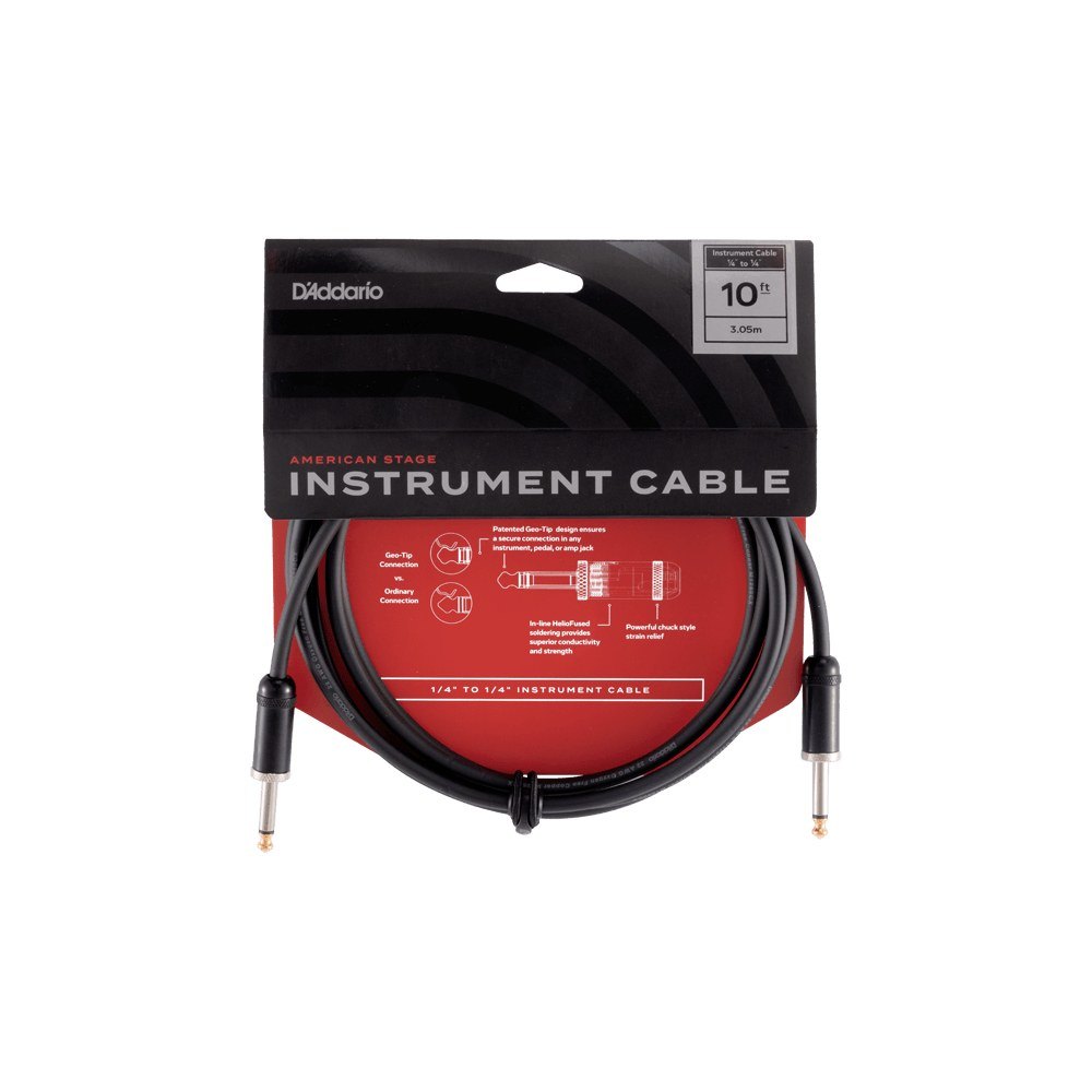 Dây Cáp Guitar D'Addario American Stage PW-AMSG / PW-AMSGRA – 3m (10ft), Thẳng - Thẳng