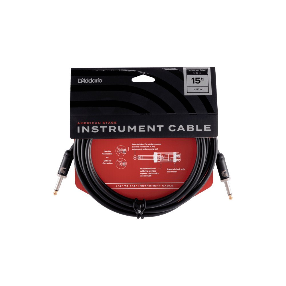Dây Cáp Guitar D'Addario American Stage PW-AMSG / PW-AMSGRA – 4,6m (15ft), Thẳng - Thẳng