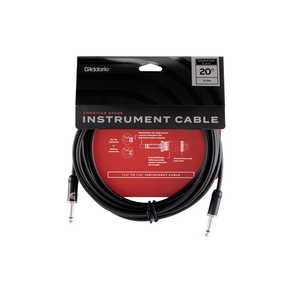 Dây Cáp Guitar D'Addario American Stage PW-AMSG / PW-AMSGRA – 6,1m (20ft), Thẳng - Thẳng