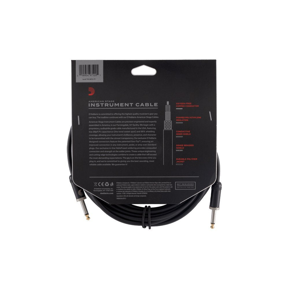 Dây Cáp Guitar D'Addario American Stage PW-AMSG / PW-AMSGRA – 6,1m (20ft), Thẳng - Thẳng
