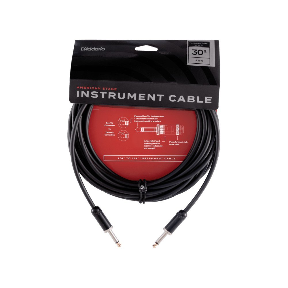Dây Cáp Guitar D'Addario American Stage PW-AMSG / PW-AMSGRA – 9,1m (30ft), Thẳng - Thẳng